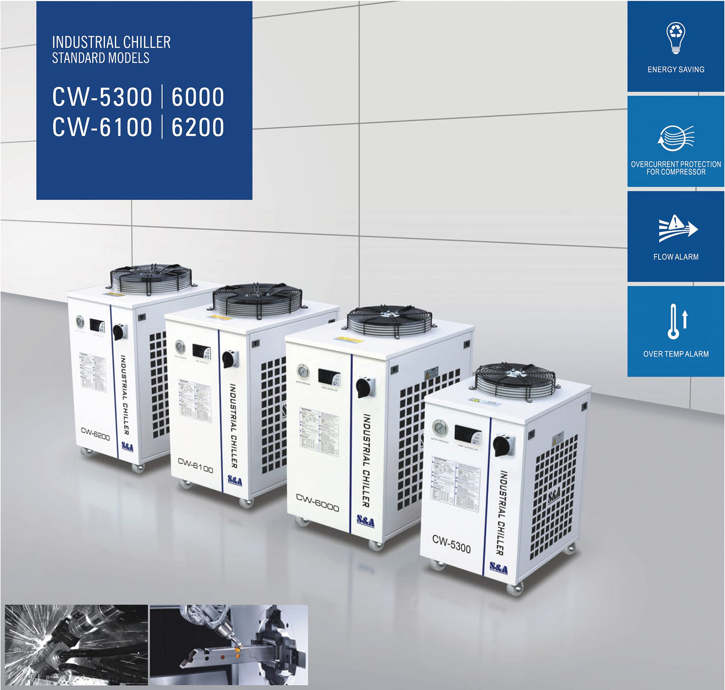 S&A Genuine CW-6000DI Industrial Water Chiller with 10731Btu/h Cooling Capacity 15L Water Tank Laser Water Cooler Chiller 110V