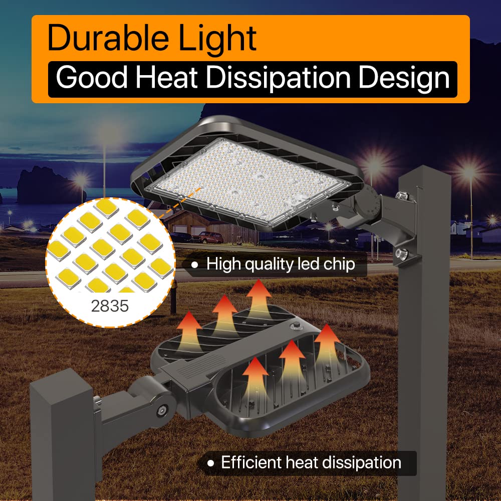 DEMILARE 150W Parking Lot Lights Quick Installation, 22500LM Adjustable Arm Mount Shoebox Light IP65 Waterproof, 100-277V AC Dusk to Dawn Commercial Street Area Light for Roadways, Parking lot, 3Packs