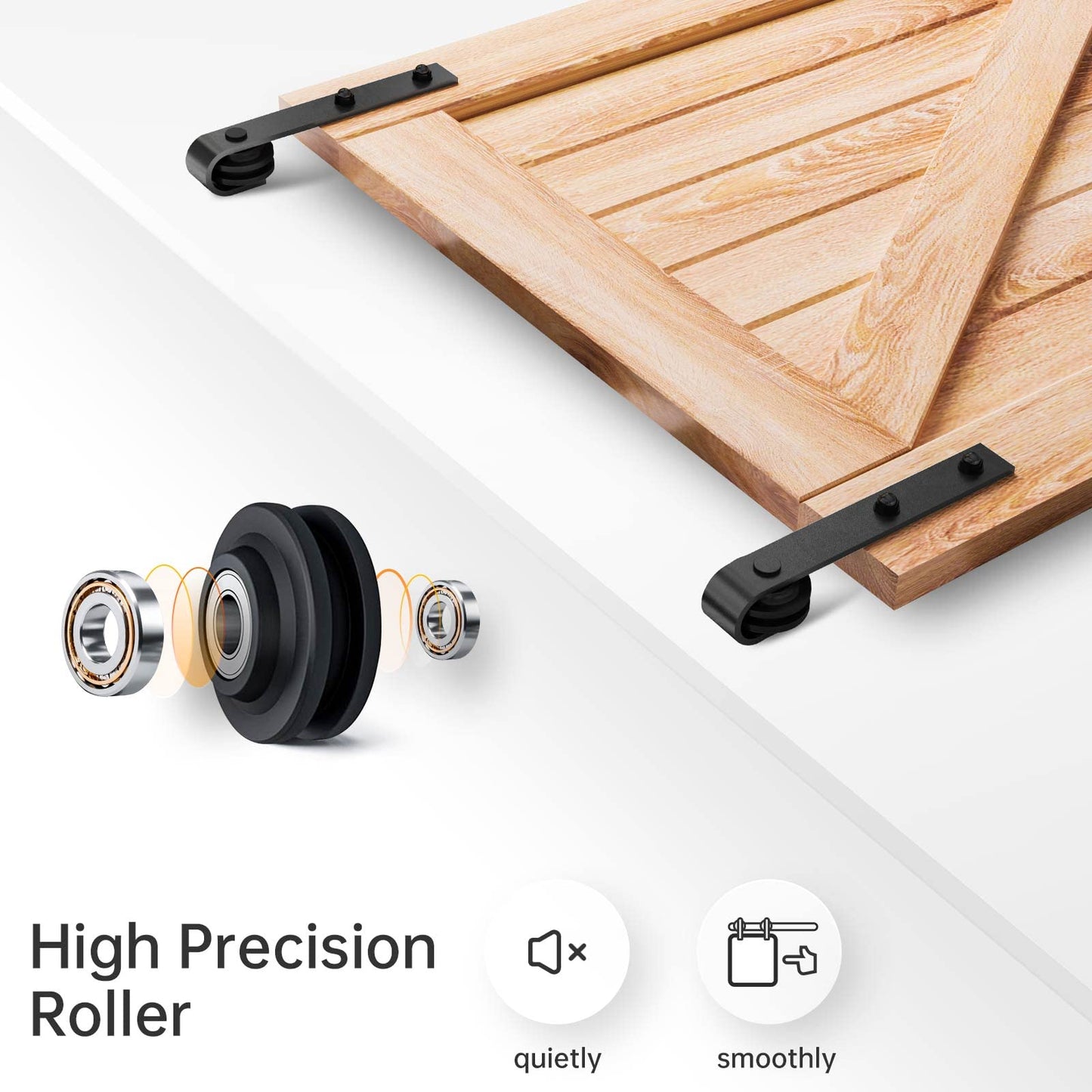 EaseLife 8 FT Double Door Sliding Barn Door Hardware Track Kit,Basic J Pulley,Heavy Duty,Slide Smoothly Quietly,Easy Install (8FT Track Kit for Double 24" Wide Door)