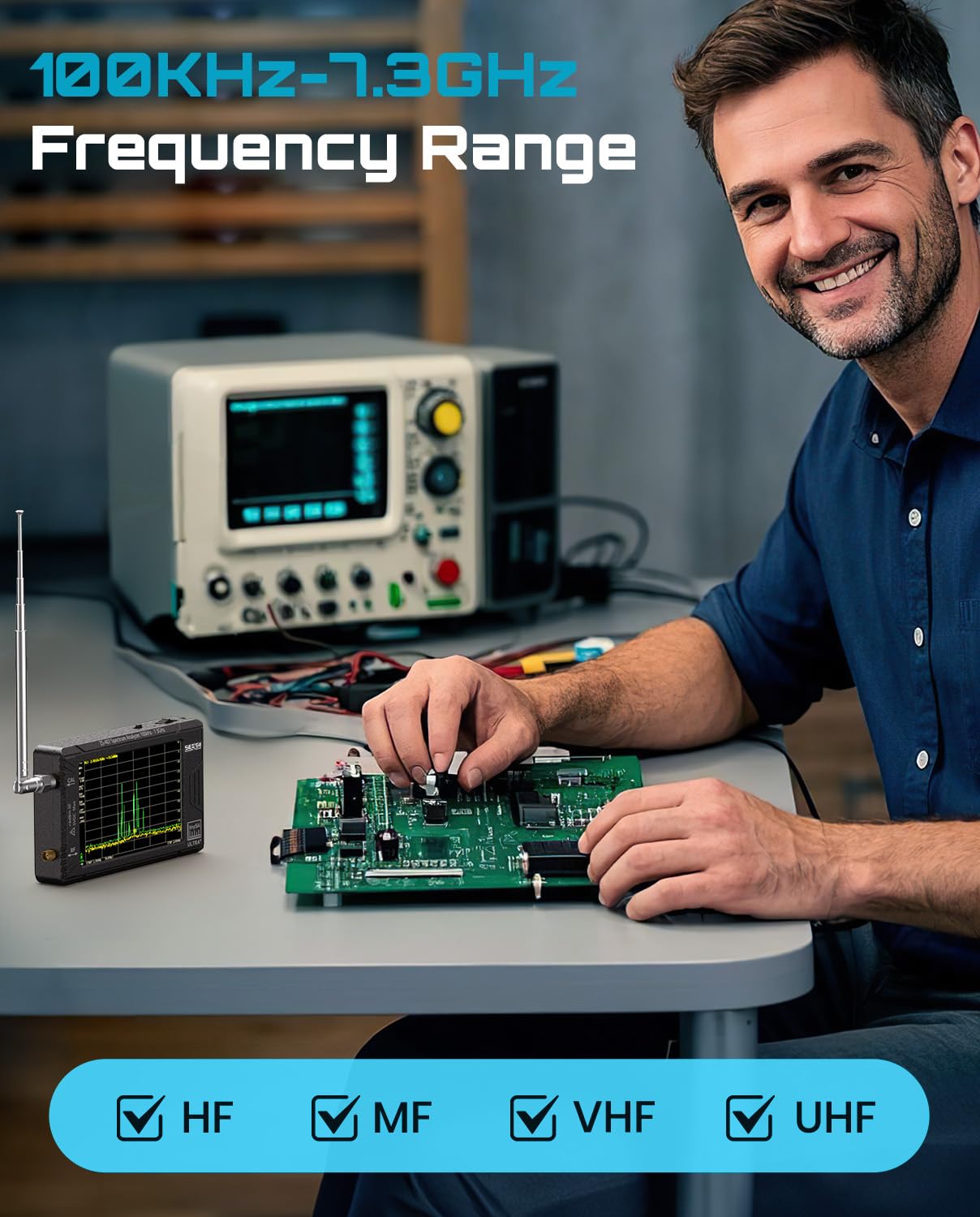 SeeSii TinySA Ultra+ ZS407 7.3GHz Spectrum Analyzer: 2025 Upgraded 4 Inch HW V0.5.4 100kHz-7.3GHz Handheld Tiny Frequency Analyzer - 2-in-1 RF Signal Generator 100kHz to 900MHz MF/HF/VHF UHF