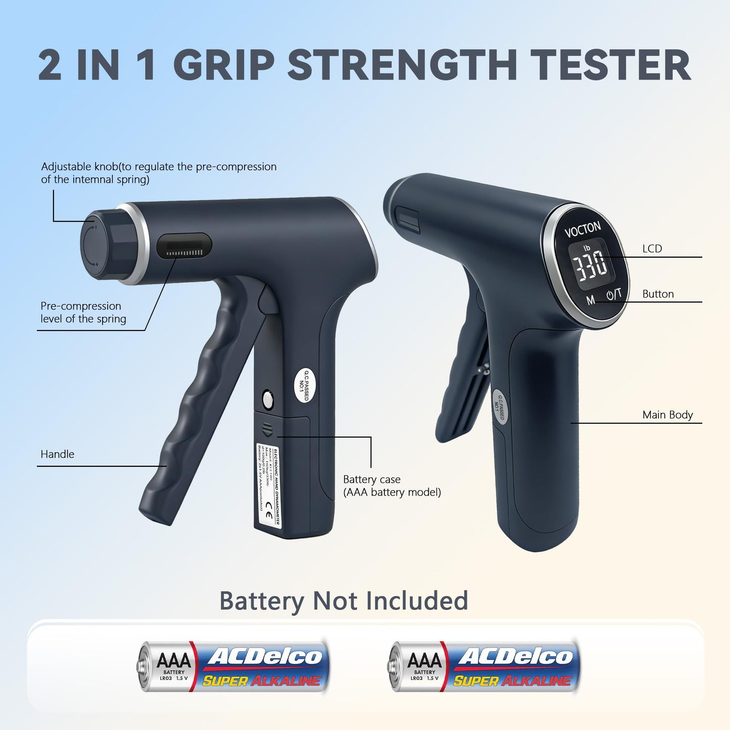 330lbs/150KG Handful Grip Strength Tester, Electronic Hand Dynamometer & Exerciser with Adjustable Resistance Trainer, LCD Screen, Ergonomic Handle for Home and Gym Use(Battery Not Included)