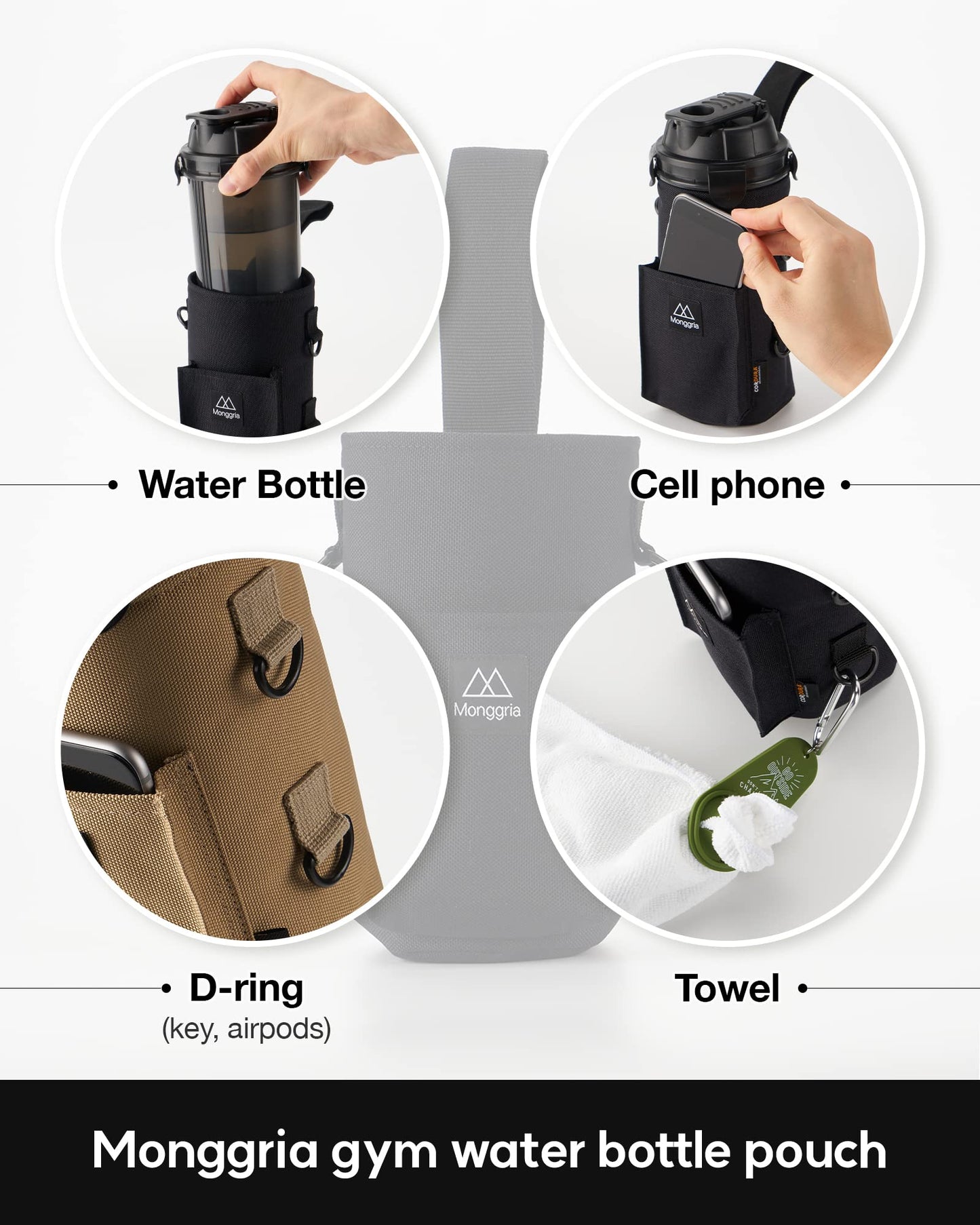 Monggria Magnetic Water Bottle Holder - Built-in Magnet for Easy Attachment to Exercise Equipment - Multi-Purpose - with Sling - Waterproof - Cordura Used Durability