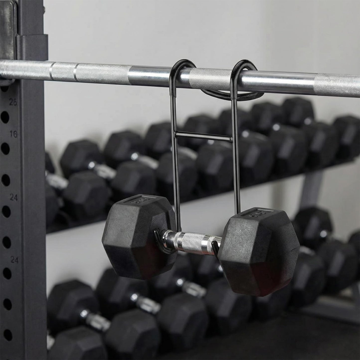 2 Pcs Dumbbell Spotter Hooks, Heavy Duty Dumbbell Holder for Bench Press, Weight Lifting Hooks with 225LB Capacity, Lifting Hooks for Weight Lifting Compatible with 1.3" Handles, Secure Strap Design