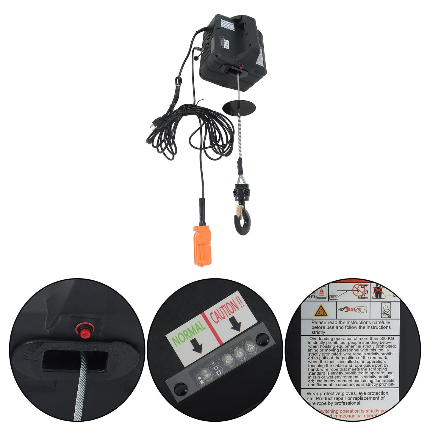 110V 3 in1 Electric Hoist Winch, 1100lbs Material Handling Tool, Comes with Gloves, Overload Protection