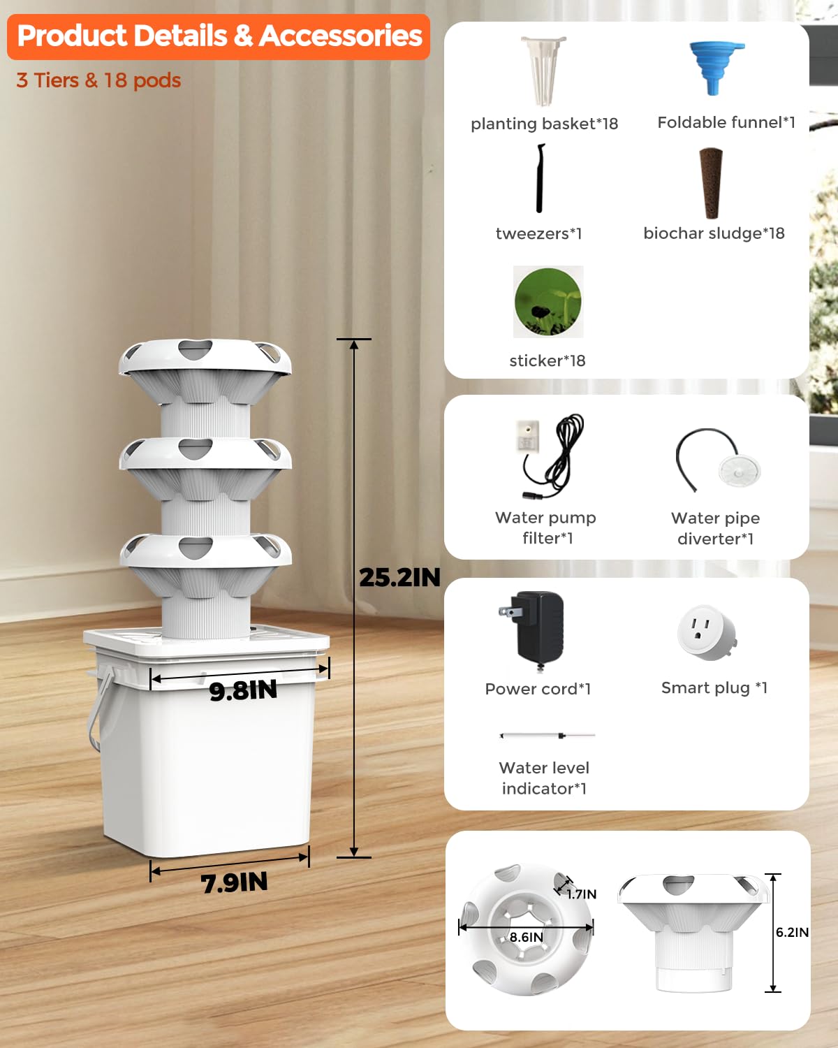 sjzxuv 18 Plants hydroponic Growing System kit, hydroponic Tower Indoor Garden, 10-Liter Large-Capacity Water Tank Circulation, soilless Planting Vegetables and Fruits (3x6P)