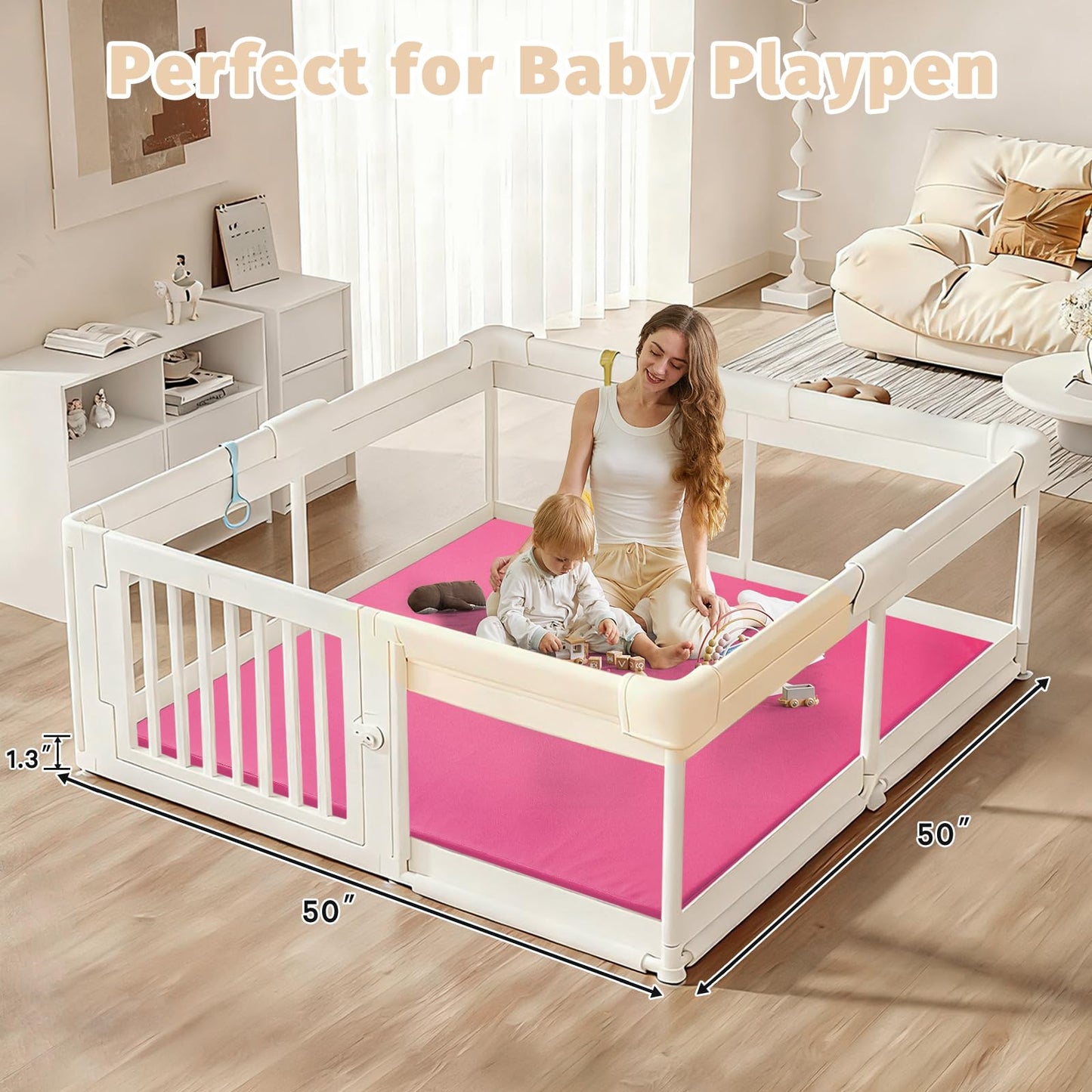 ILPEOD Waterproof Baby Play Mat for Floor Memory Foam 50 * 50 Cushion Playpen Playmat Tummy Time Crawling Mat Nursery Rug Thick Pad Create Soft & Safe Area for Infants,Toddler,Kids,Hot Pink