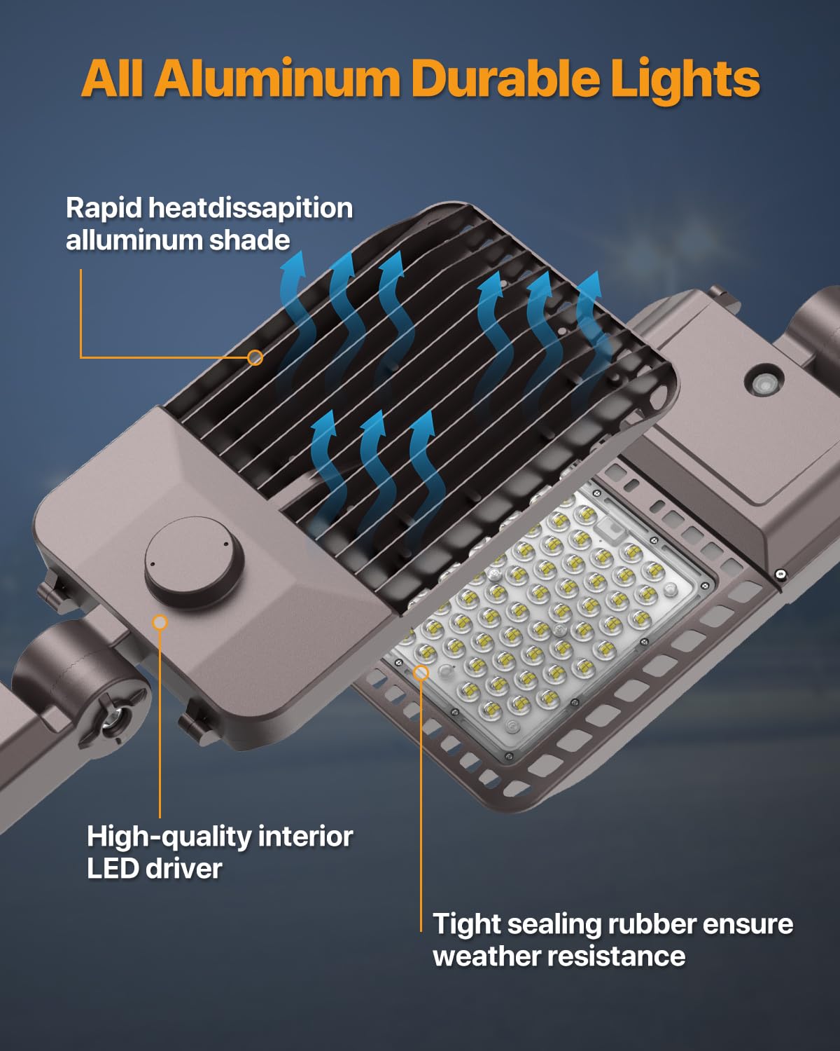 DEMILARE Parking Lot Lights 200W 30,000LM Slip Fitter Led Street Pole Light with Dusk-to-Dawn Photocell 5000K 100-277V IP65 Waterproof Outdoor Commercial Area Lighting for Parking Lot, Roadways 3PACK