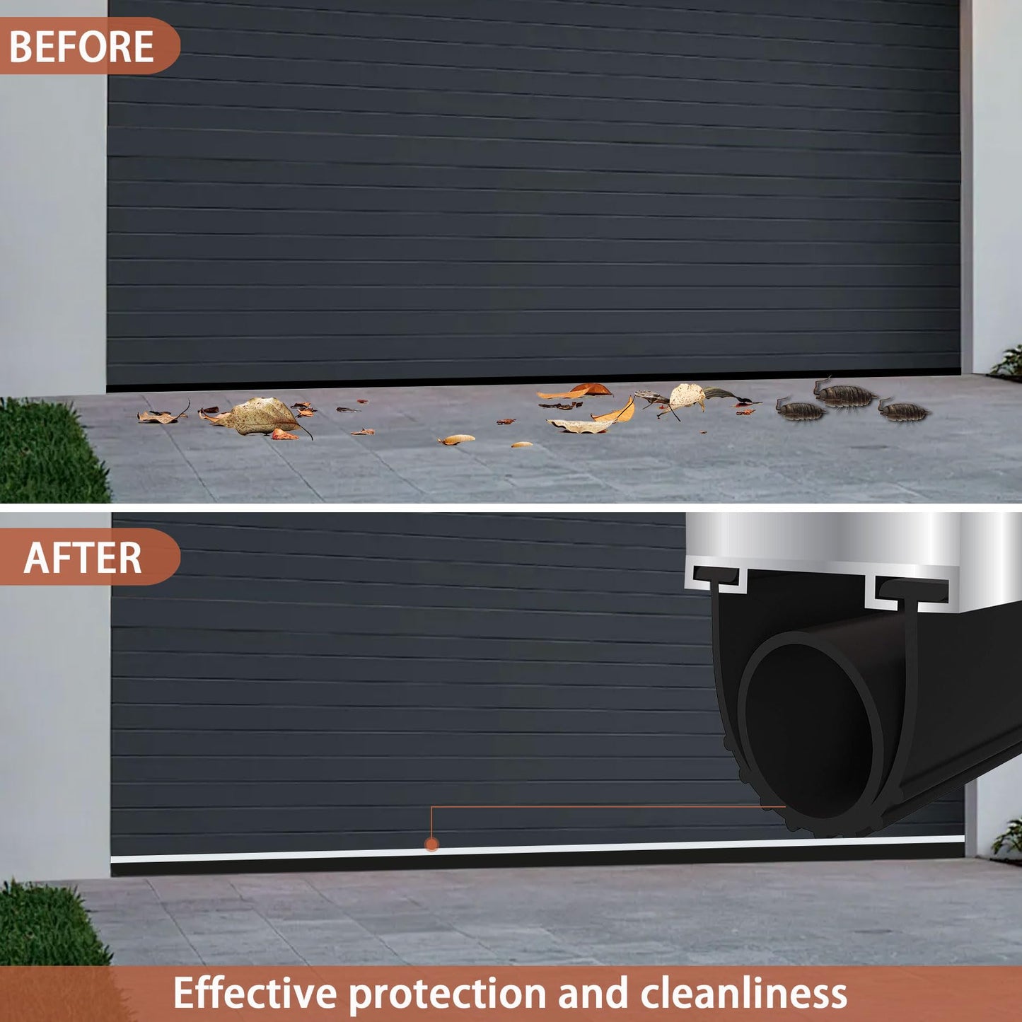 Gaahing Heavy Duty Garage Door Bottom Seal Strip with Pre-drilled Aluminum Track Retainer Base Kit, Universal Weather Stripping Combination, Impact Buffer Sealing Weatherstrip (9.8FT, Black)