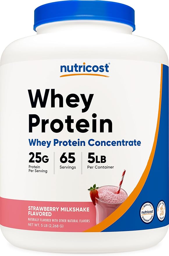 Nutricost Whey Protein Concentrate (Strawberry Milkshake) 5LBS - Gluten Free & GMO Free
