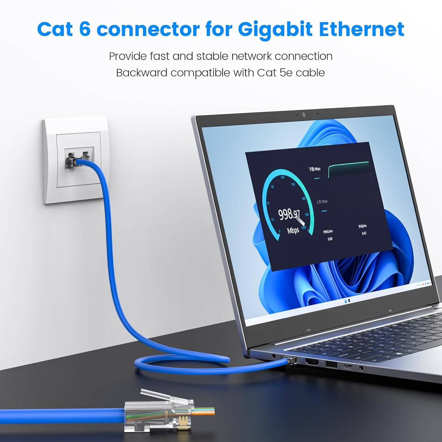 Cat6 RJ45 25 Pack, 10Gbps MOGOOD Pass Through Connectors Ethernet Modular Plug for Solid/Stranded UTP Cable, Easy Crimp