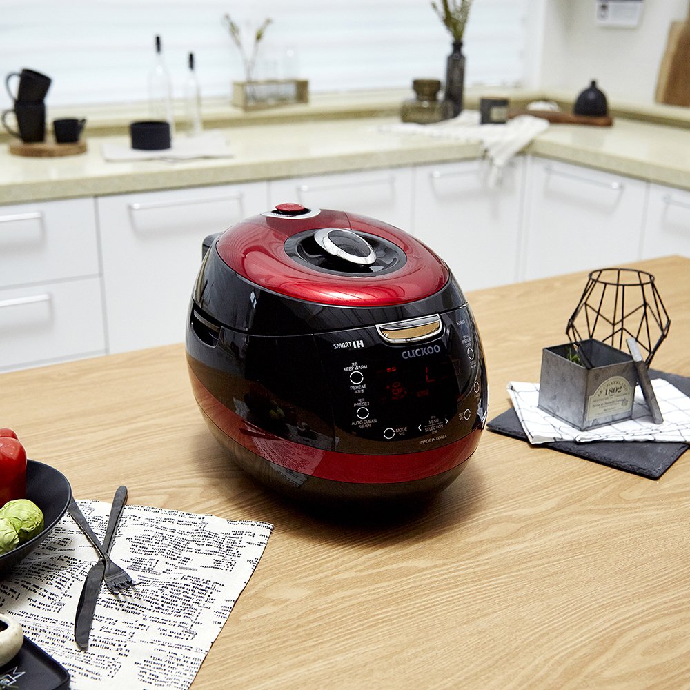CUCKOO IH Pressure Rice Cooker 16 Menu Options: White, Brown, Porridge, Sushi, & More, LED Screen, Fuzzy Logic Tech, 26 PSI (Pressure), 6 Cups / 1.5 Quarts (Uncooked) CRP-HZ0683FR Red/Black
