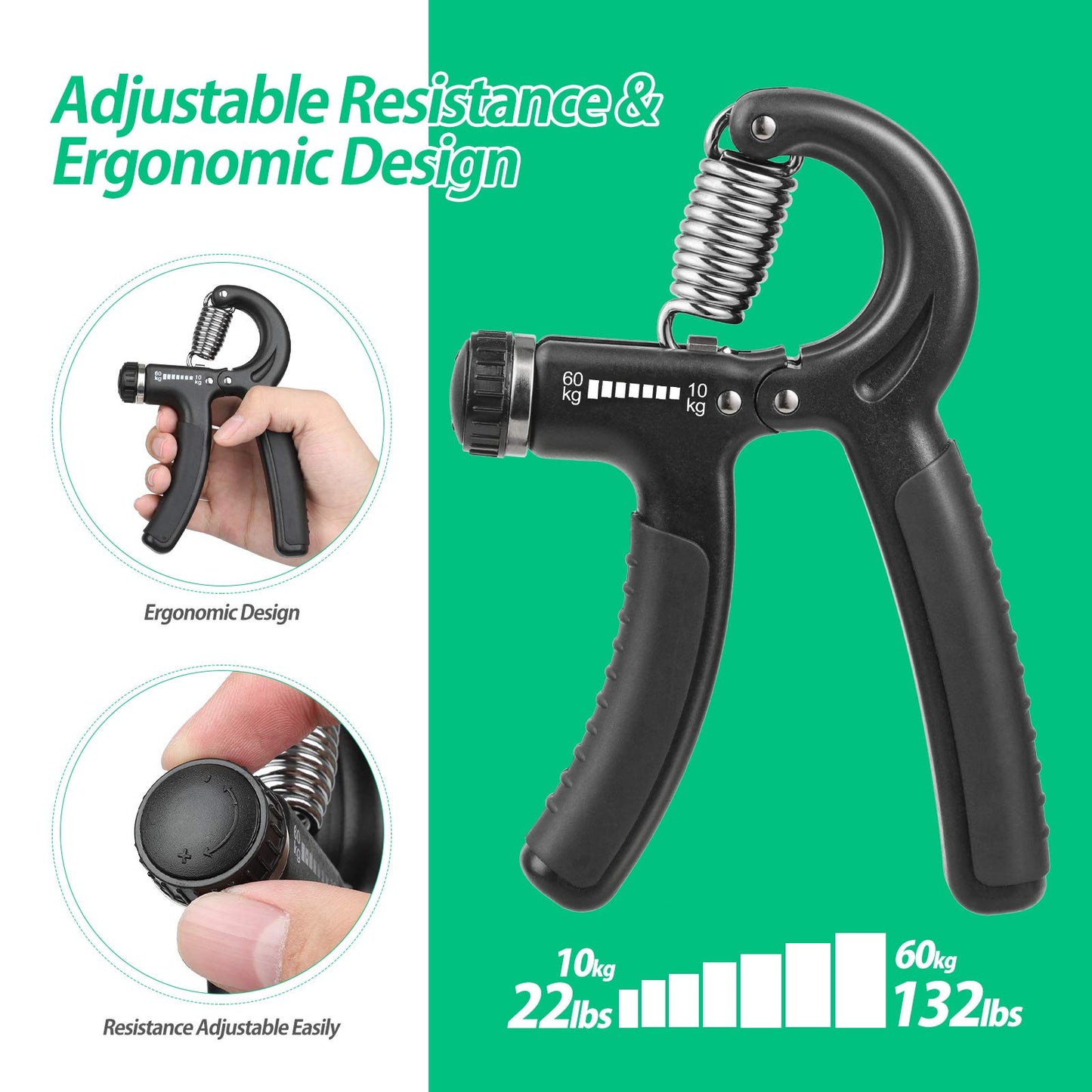 NIYIKOW Grip Strength Trainer, Hand Grip Strengthener, Grip Strengthener, Adjustable Resistance, Forearm Strengthener, Perfect for Musicians Athletes (Black, 1 Pack)