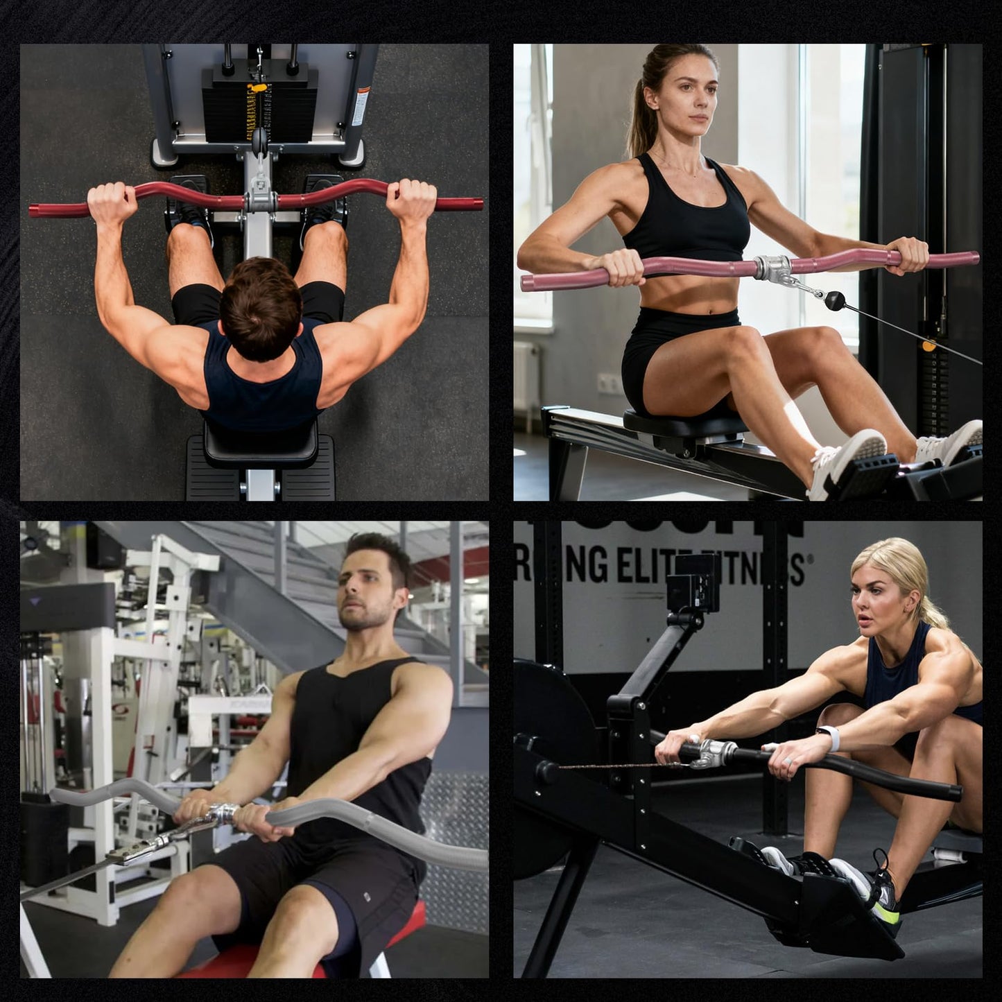 RitFit 38.6'' W-Shaped LAT Pulldown Bar, Aluminum Alloy Cable Machine Attachment with Full Rotation for Gym, Strength Training, Workouts,Black