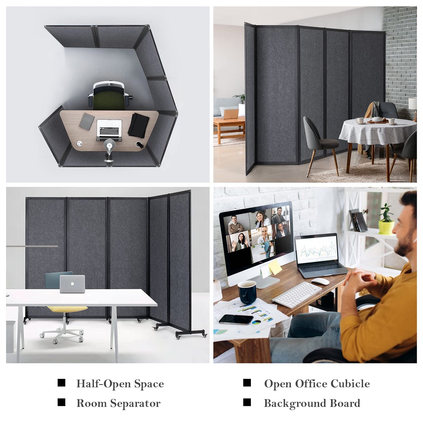 Strongbird Room Partition,Office Divider,Portable Commercial Screen Dividers,Privacy Partition Separator,Classroom School Dividers,8'5"W x 6'7"H,4 Panel,Grey