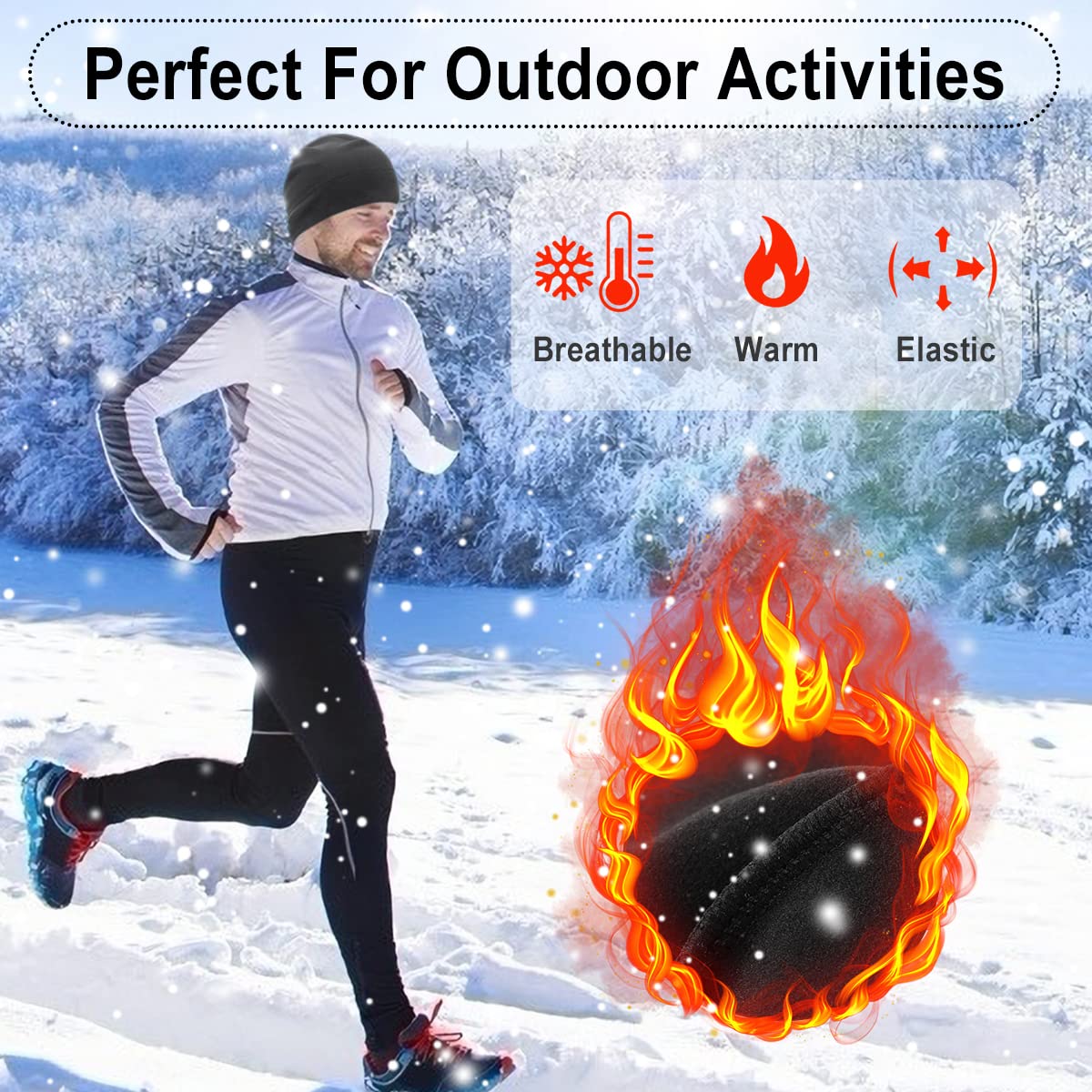 HASAGEI Thermal Running Hat - Men's Skull Cap Cycling Cap Under Helmet Black