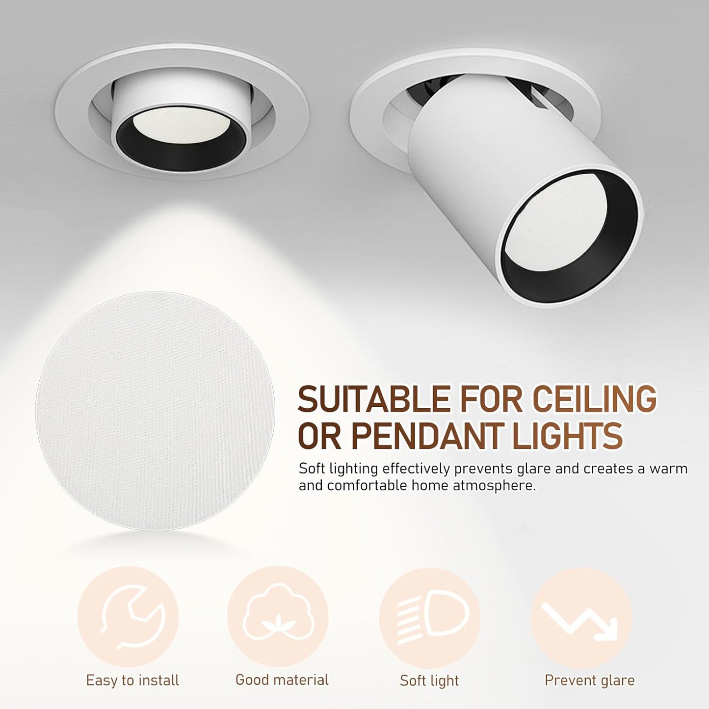 2pcs 7 Inch BESPORTBLE Lamp Shade Diffuser Round Recessed Light Cover for Ceiling Lamps Anti Glare Softener for Nursery