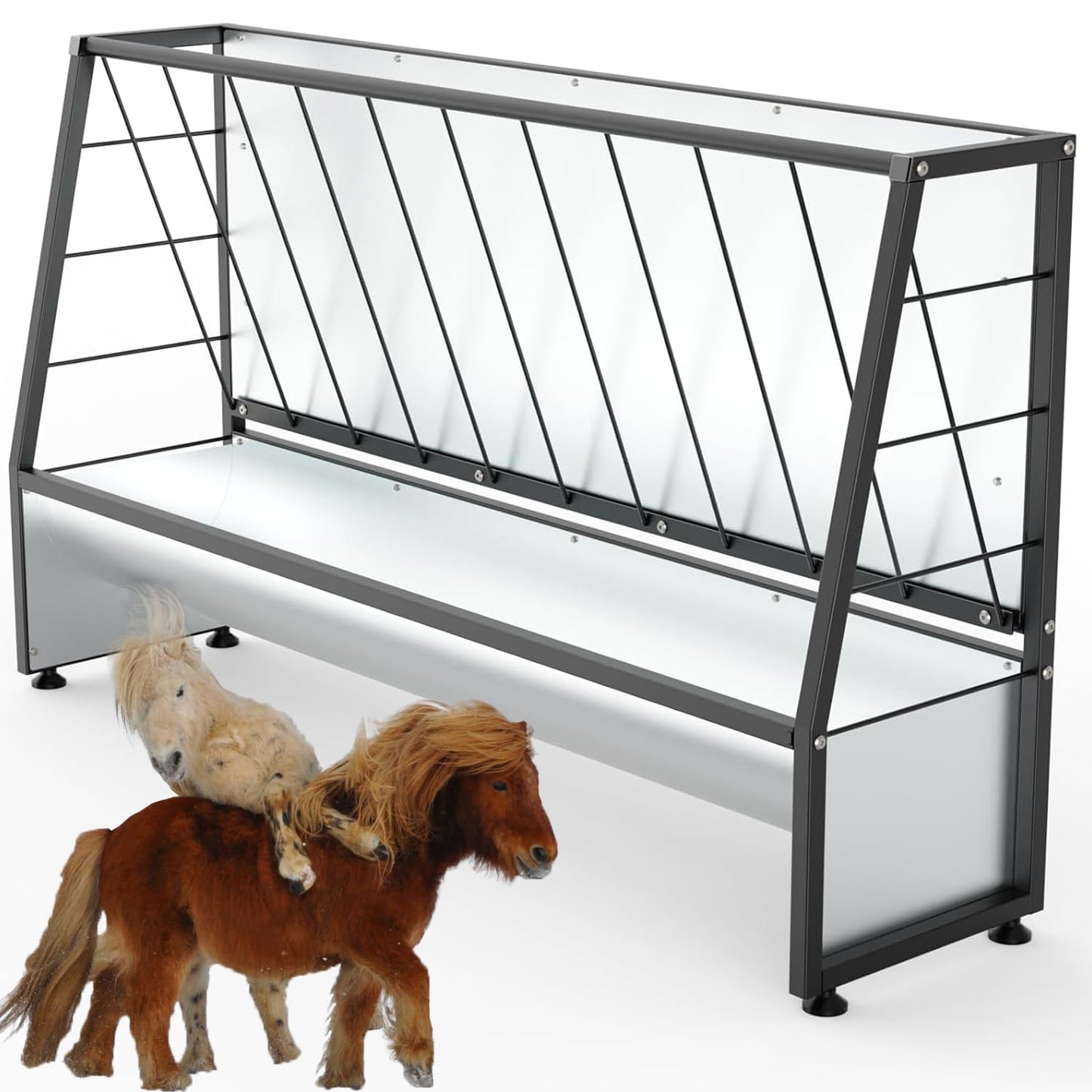 BUYYAH 4 Ft Pasture Hay Feeder Black, Livestock Hay Feeder, Outdoor Hay Feeder for Sheep, Goats, Pony and Miniature Horses