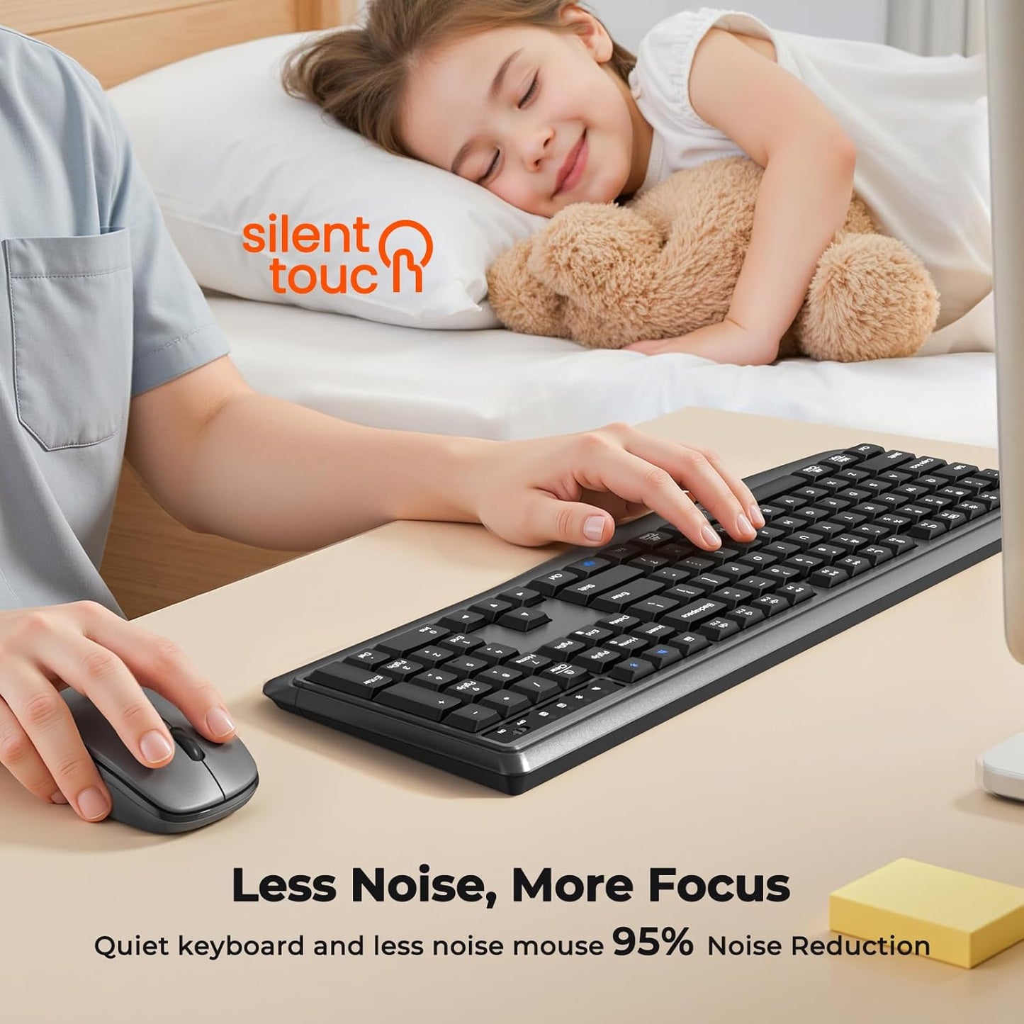 Meetion Gamer 2.4G/Bluetooth 3800 Set Wireless Keyboard and Mouse Combo, Silent Full-Size Cordless Keyboard Mouse