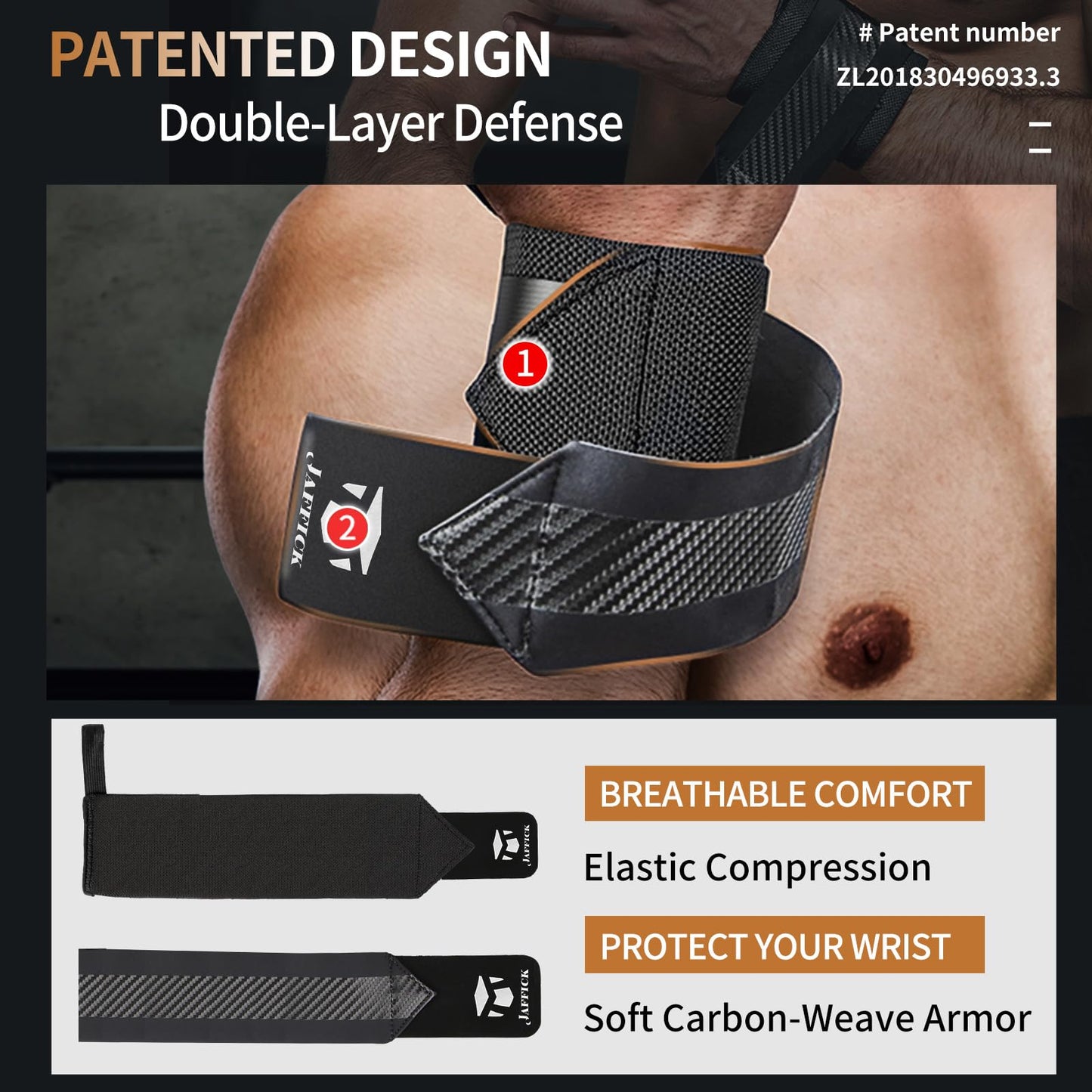 Jaffick Wrist Wraps for Weightlifting & 21" Double-Layer Wrist Support with Heavy Duty Thumb Loop for Powerlifting Competition CrossFit, Bodybuilding, Deadlifting Men & Women