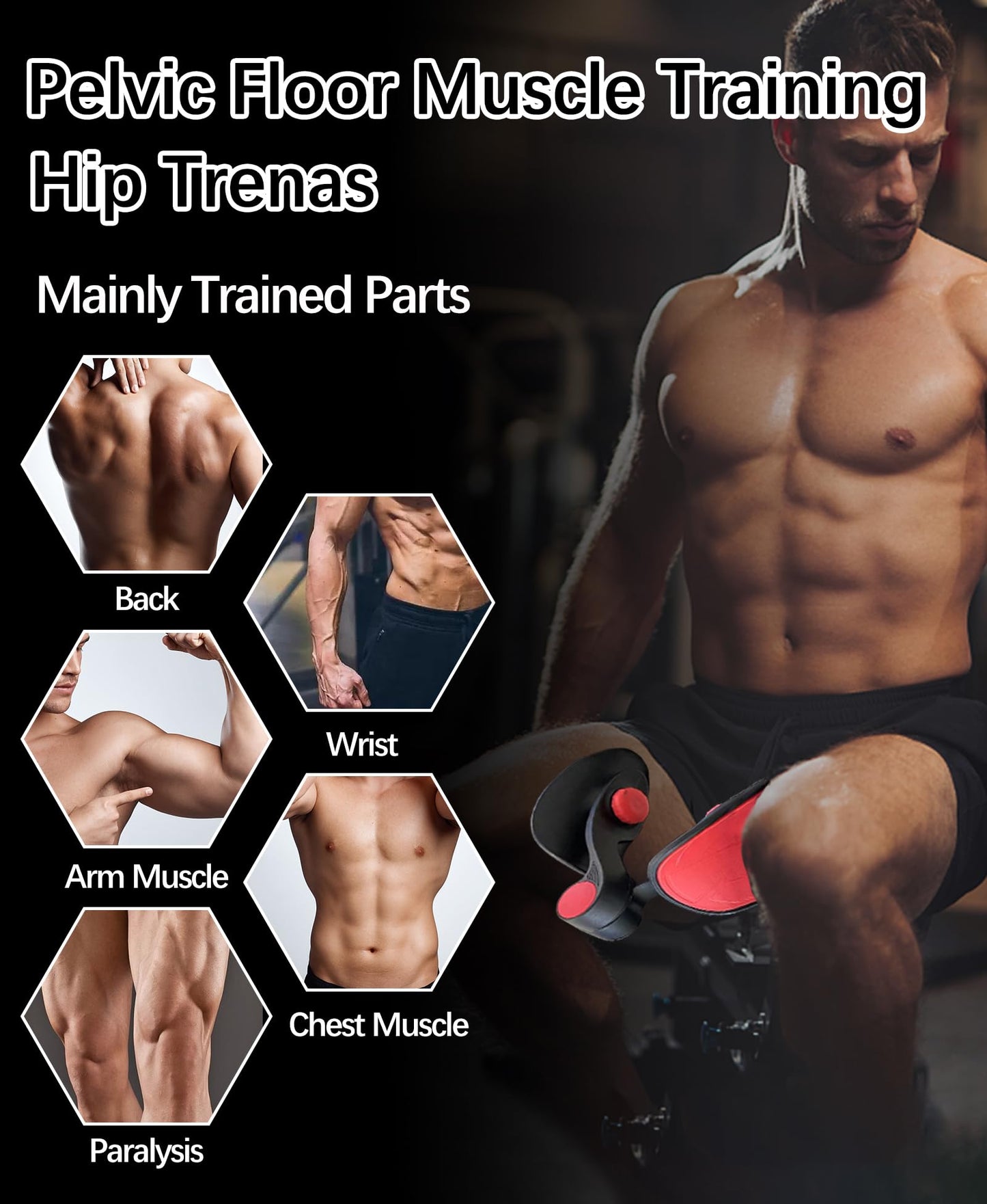 Pelvic Floor Exercise Device with 35 lb Resistance, Kegel and Inner Thigh Muscle Trainer, Home Workout Equipment for Postpartum Recovery, Women & Men, with Band, Black