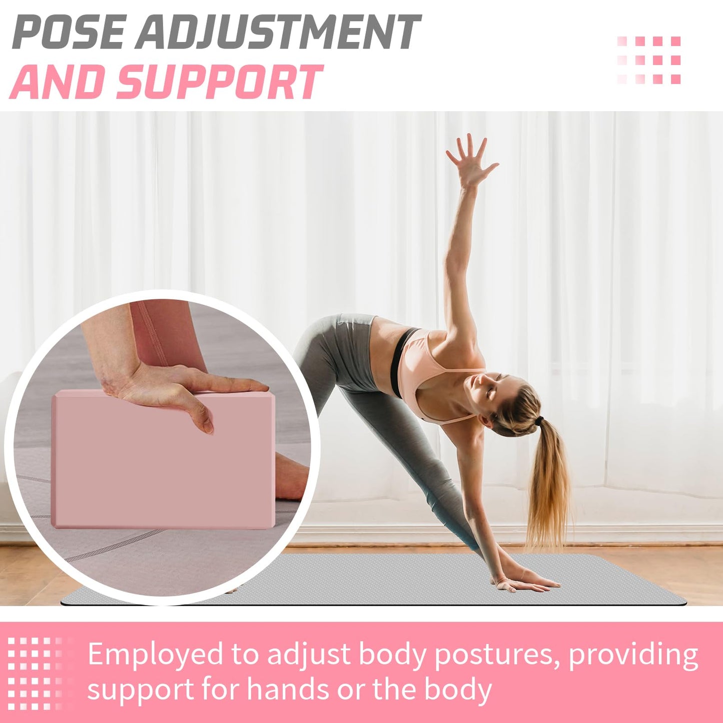 Yoga Blocks 2 Pack 3x6x9IN Foam Block Supportive Latex-Free with Stretch Band, Non-Slip Exercise Blocks for Pilates, Meditation, Balance, Stretching and Deep Poses (Pink)