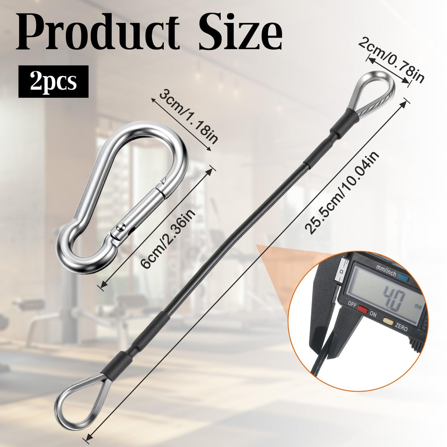 Gtziqa 10" Gym Cable Extension, 2 Pcs Replacement Cable Machine Accessories Compatible with Home Gym Accessories Fitness Extension Rope Attachment for LAT/Tricep Pull Down, Leg Extensions Machine