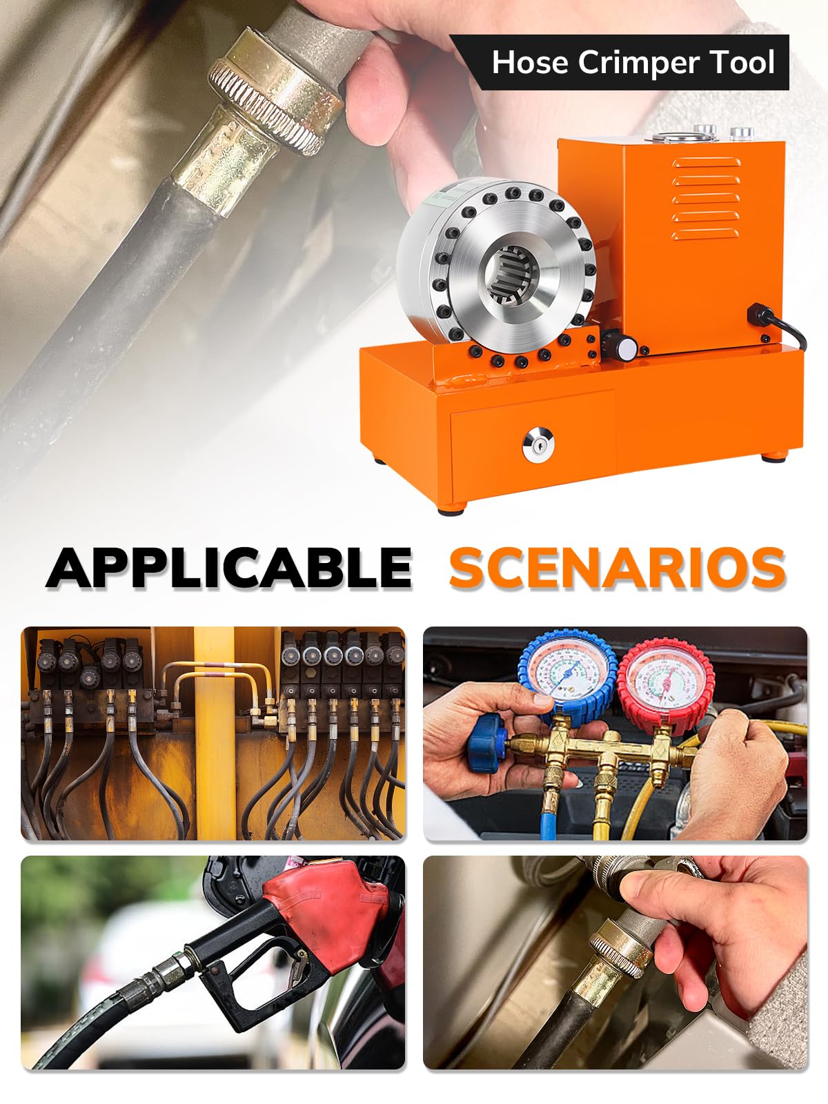 Electric Hydraulic Hose Crimping Tool，Hydraulic Hose Crimping Tool (With 8 Dies) Suitable for Crimping Hydraulic Lines, Fuel Lines, and Hydraulic Lines With Various Braided Hose Diameters