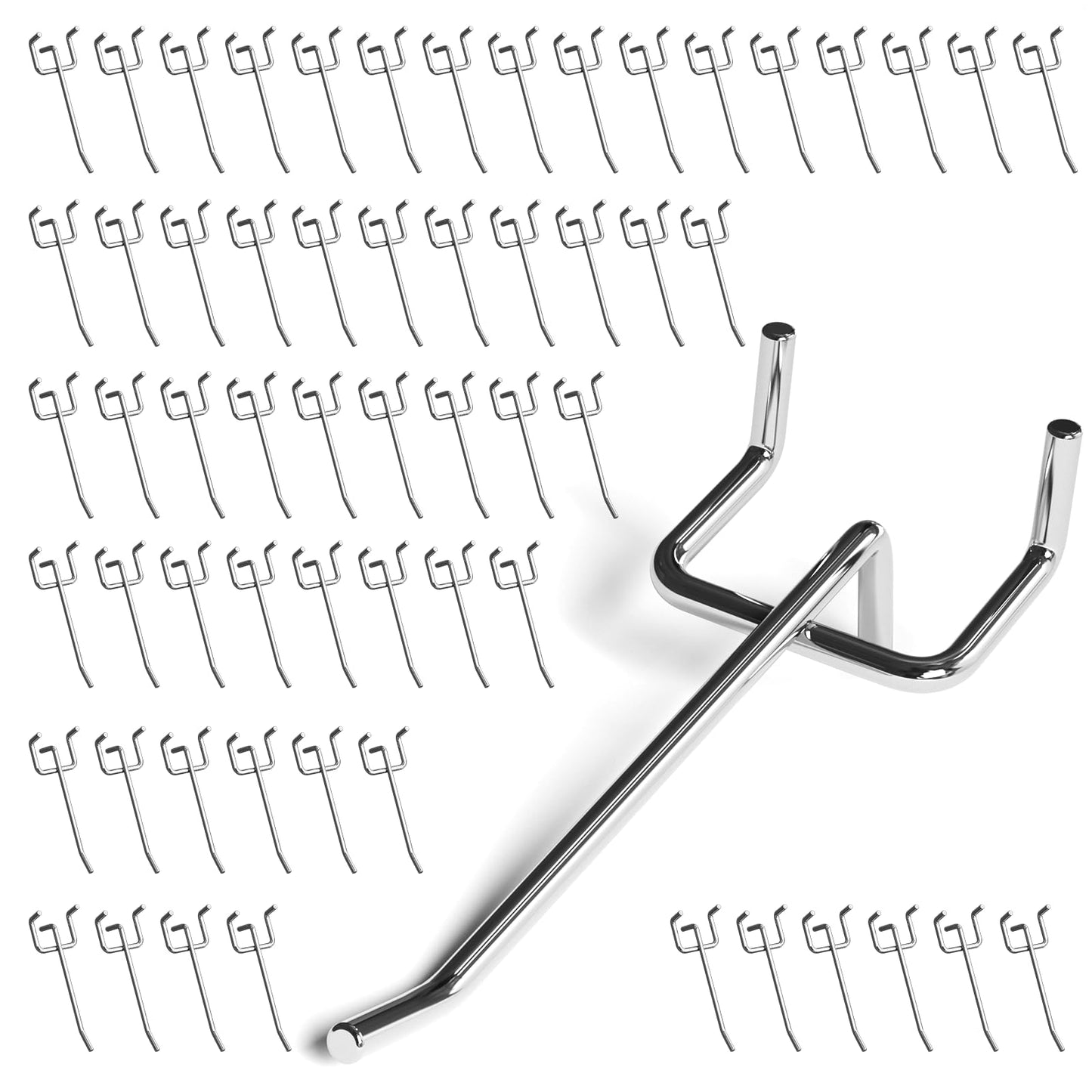 JEAWIWI 60 Pack 4 Inch Metal Pegboard Hooks, Fit 1/4 in and 1/8 in Peg Board Organizer Accessories, for Hanging Storage, Garages, Tool Sheds, Basements