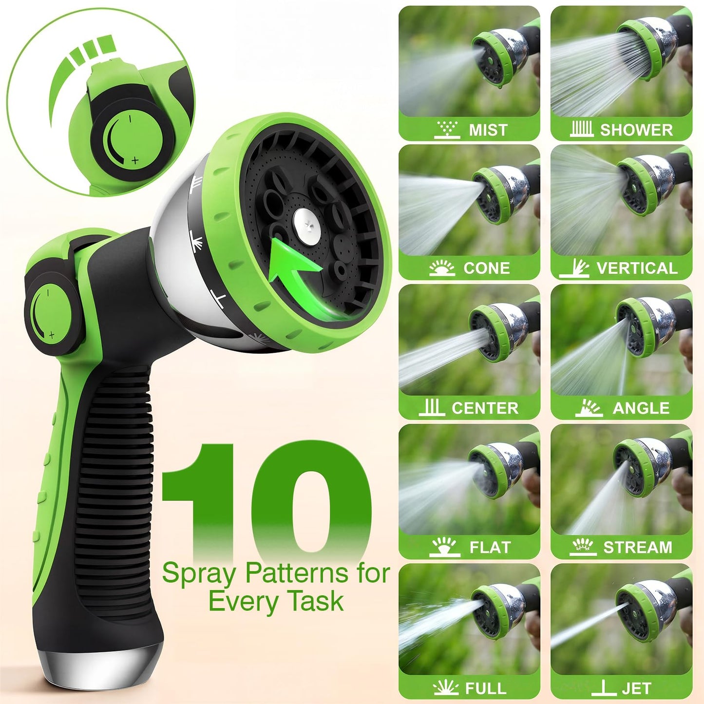 Retractable Garden Hose Reel 100FT x 1/2 in, Wall Mount Water Hose Reel for Outside with Auto Rewind, Tangle-Free Guide, 180° Swivel Bracket, Lock at Any Length, High-Pressure Flow, 10-Pattern Nozzle
