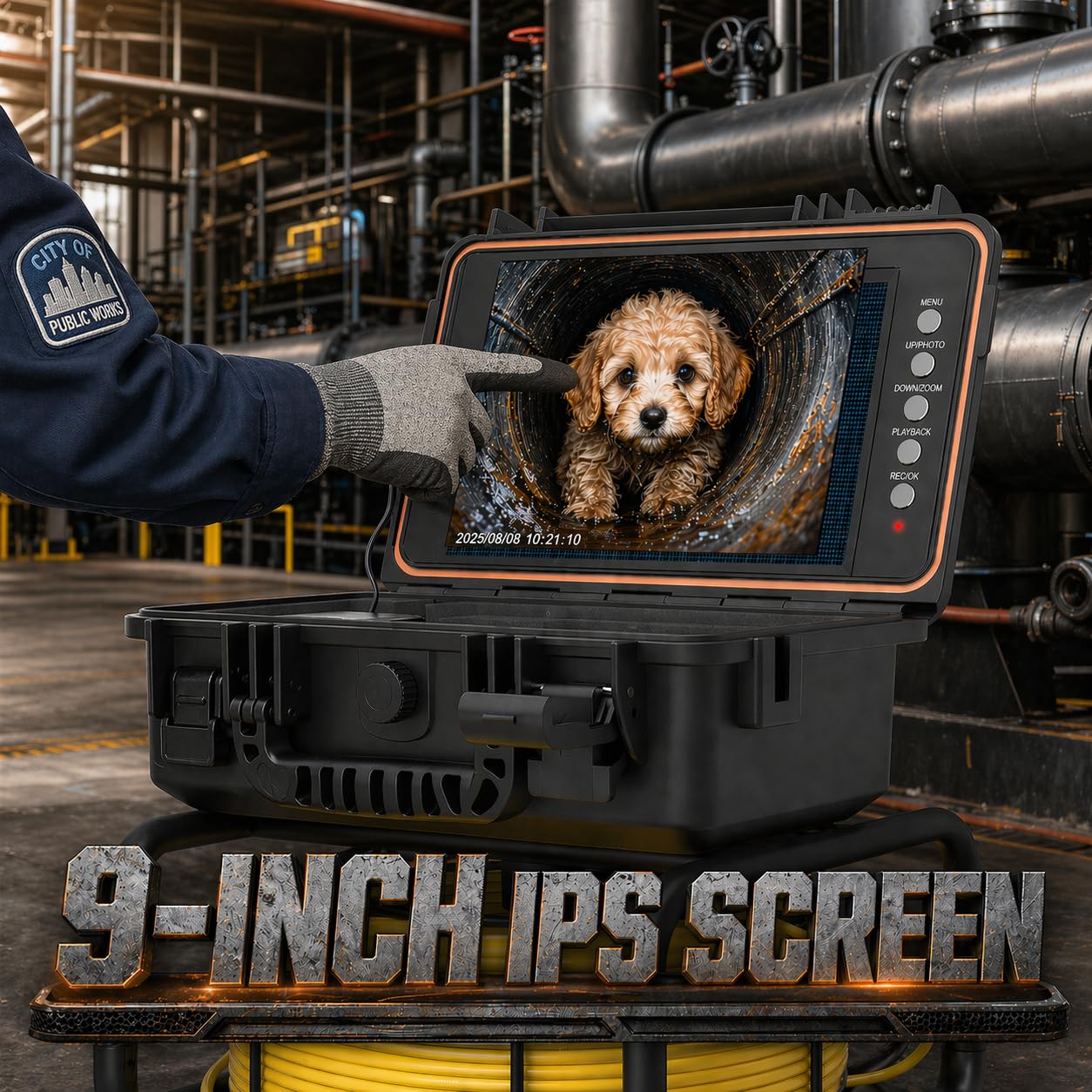 Sumkea Sewer Camera 100ft Self Leveling Drain Inspection Camera with 9" IPS Screen, HD Recording, Meter Marker Pipe Inspection Cameras for Plumbing, Sewer Line, Home & Commercial Inspections, IP68