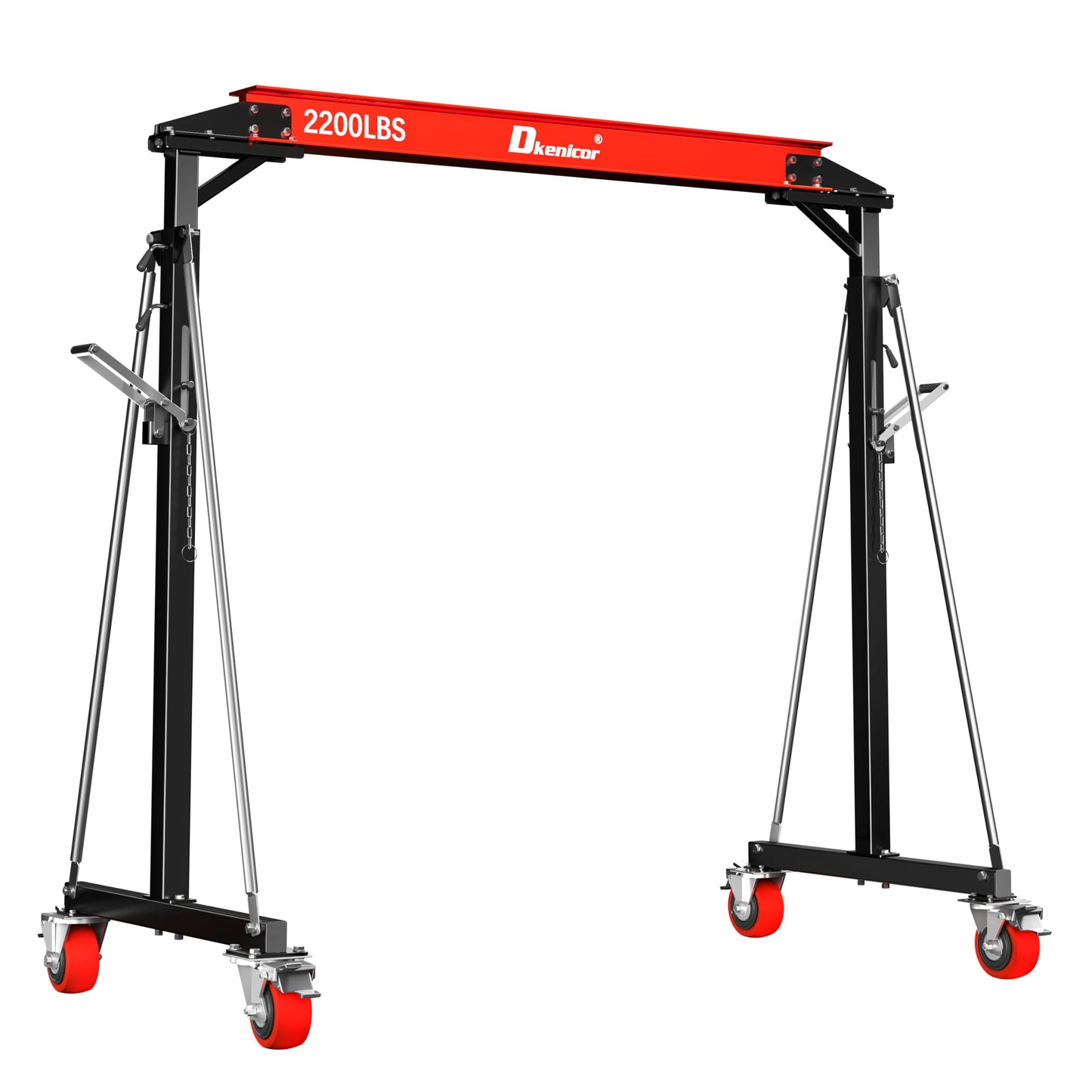 Dkenicor Adjustable Gantry Crane, Max 3000Lbs Adjustable Height 8.57 to 12.14ft, Steel I-Beam Construction Portable Shop Hoist for Factories, Warehouses, Auto Repair, Construction Site, Red