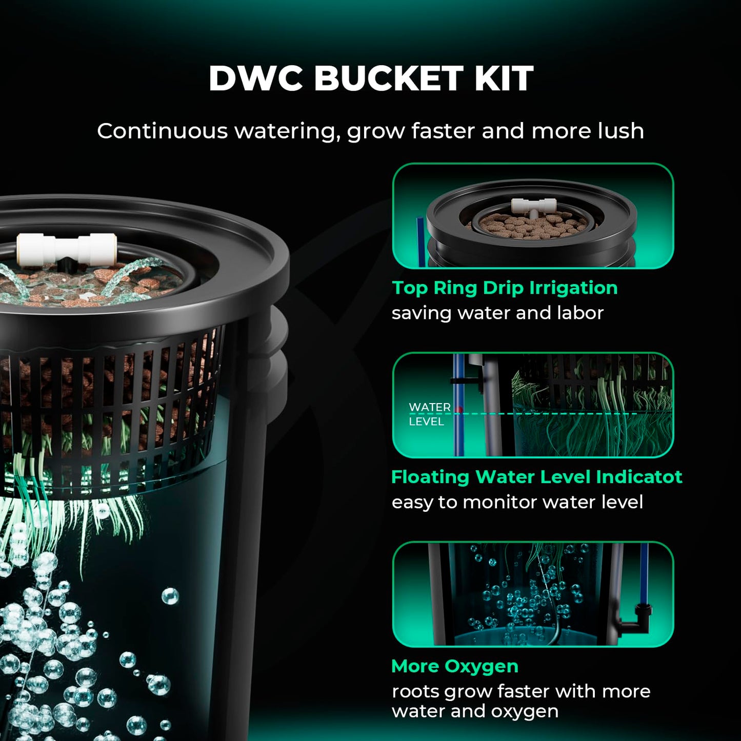MARS HYDRO DWC Hydroponics Grow System Kit with Recirculating Top Drip, 11W Air Pump, Air Stone, Hose & 4 Buckets, 5 Gallon Deep Water Culture Indoor Hydroponic System