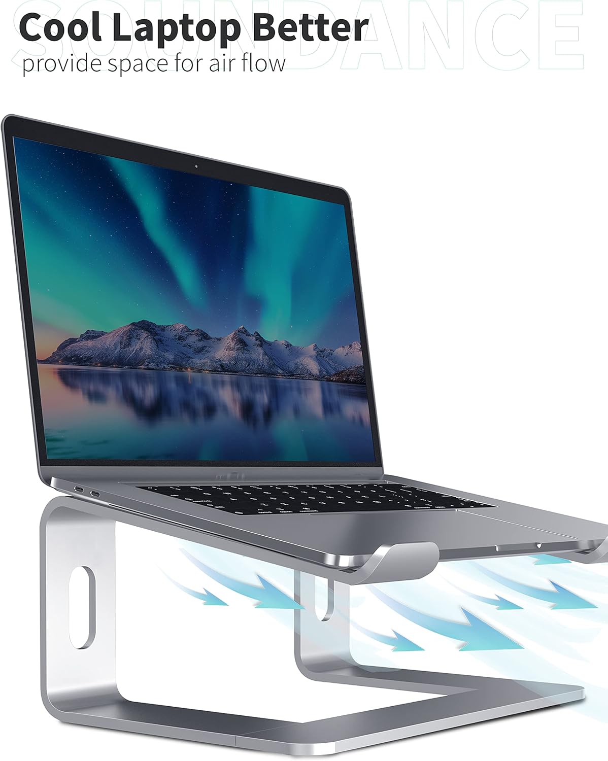 SOUNDANCE 10 15.6 Inches Laptop Stand, Aluminum Computer Riser, Ergonomic Laptops Elevator for Desk, Metal Holder
