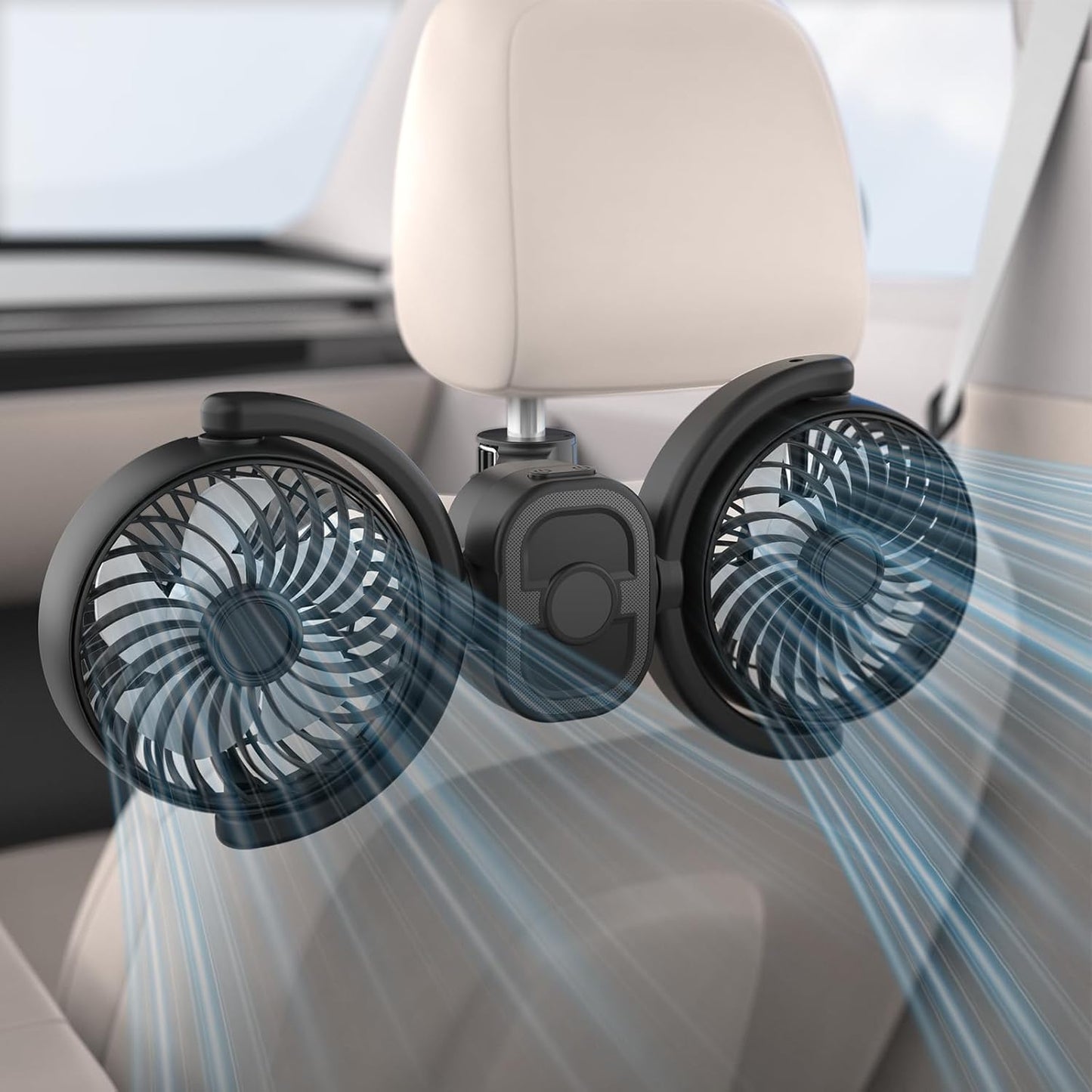 360 3-Speed 5V 2A Hayousui Rechargeable Dual-Head Fan for Car: USB Cooling Backseat Fans for Baby with Rotatable