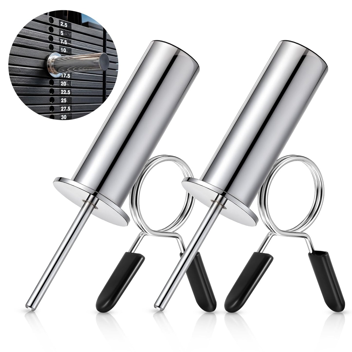 Lasnten 2 Pcs Weight Stack Pin Extender Gym Pin with Spring Clip Collar for 2 Inch Weight Plate Cable Strength Exercise Machine Gym Training Home Fitness Equipment (Silver)