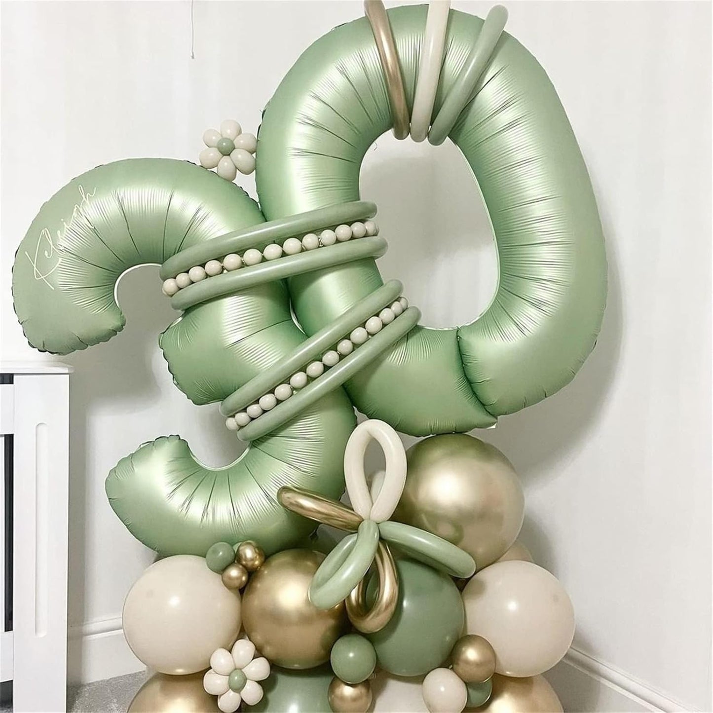 Sage Green Giant Helium Foil Balloons - 40 Inch Number 0-9 for Birthdays & Celebrations