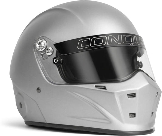 Conquer Snell SA2025 Approved Full Face Auto Racing Race Car Helmet - Adult | Men | Women | - Black / White / Silver (Silver, XL)
