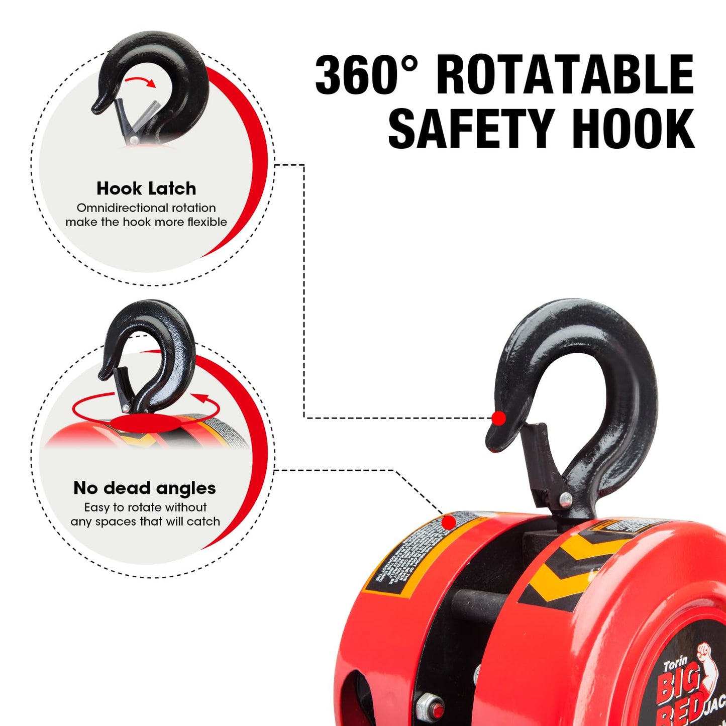 Big RED Manual Hand Lift Steel Chain Block Hoist with 2 Hooks, 5 Ton (10,000 lb) Capacity, Red