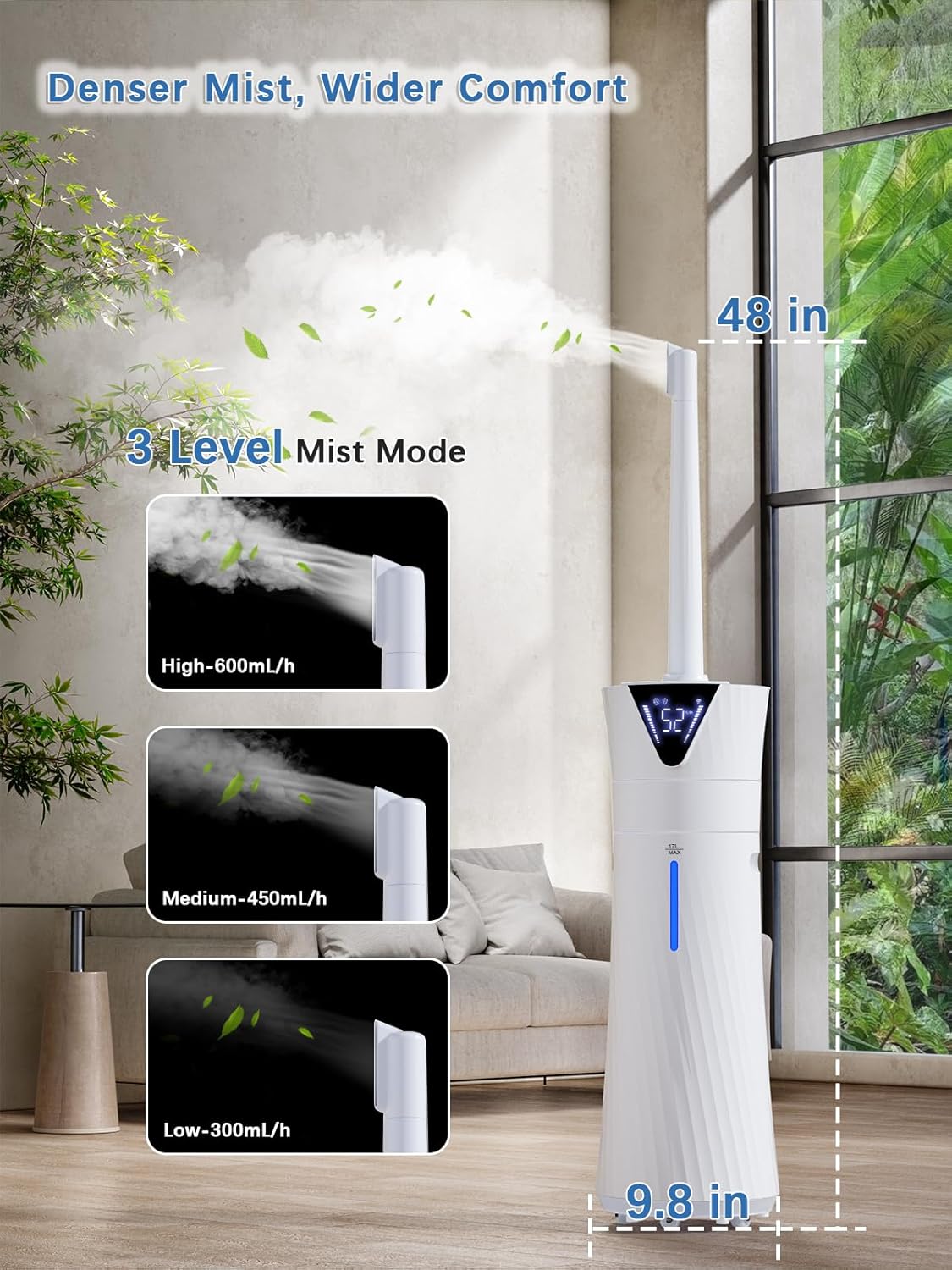 Skiennix 17L Ultrasonic Cool Mist Humidifier - Smart, Quiet Operation for Large Rooms, White