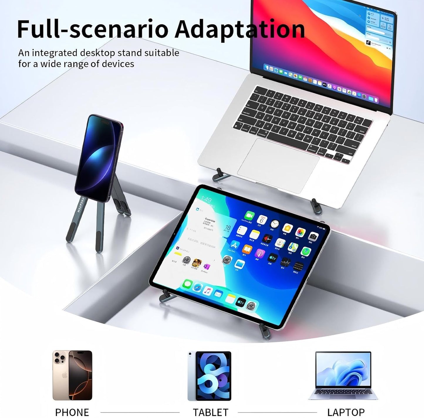 makecatch Adjustable Laptop Stand for Desk with Magnetic Phone Holder, MagSafe Compatible Portable Foldable Computer