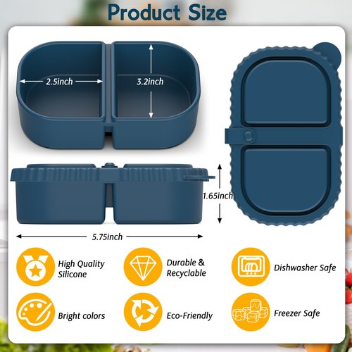 ICEROYCE 6 Pack Reusable Silicone Snack Containers with Lids, 2 Compartment Leakproof Food Storage Containers, BPA-Free Portable Snack Boxes for Lunch, School, Adults