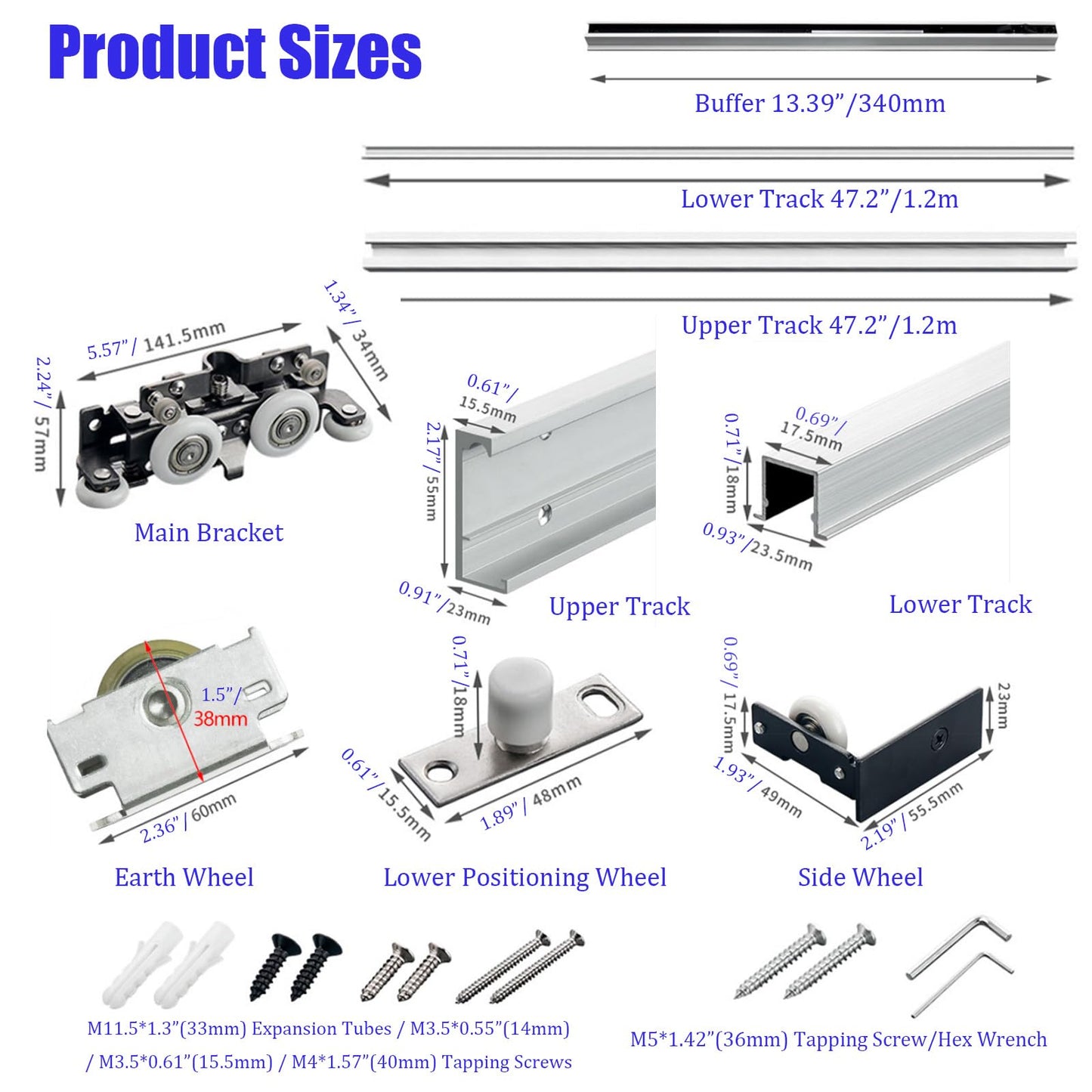 Jisano 1pcs 27.6-47.2 Inch Hidden Sliding Barn Door Hardware and Track, Floating Wall Mounted Invisible Sliding Door Track, Soft Close, Quiet, Easy to Install