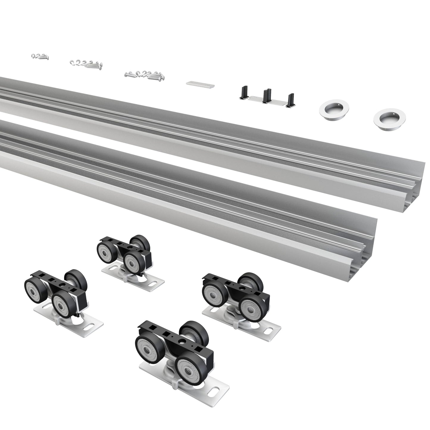 BarnBase 5FT/60(Double 2.5FT) Bypass Door Hardware, Aluminum Double-Closing Sliding Closet Door Hardware with Finger Pull Included, Smoothly and Quietly, Fit Door Thickness 1 3/8" or 1 3/4", Silver