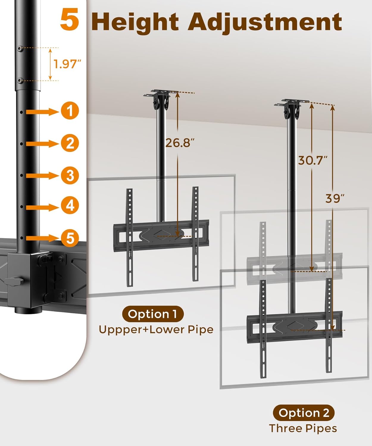 Solid As Mountain 39 26-65 Inch 4K 400x400mm, 110lbs Ceiling TV Mount for LCD LED OLED TVs, Heavy Duty Hanging TV