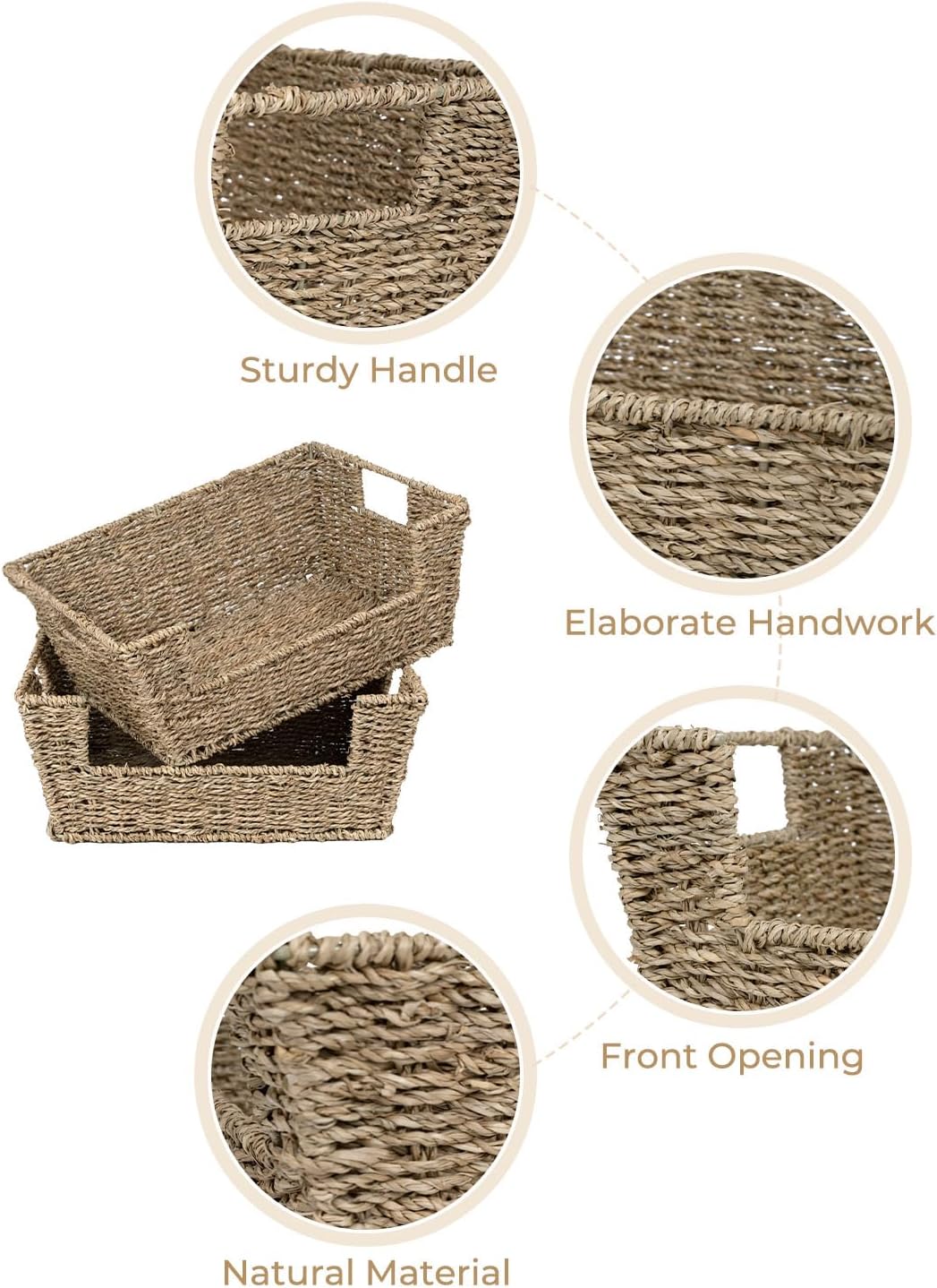StorageWorks Wicker Storage Basket - Stackable Seagrass Baskets for Pantry Organization | 2-Pack