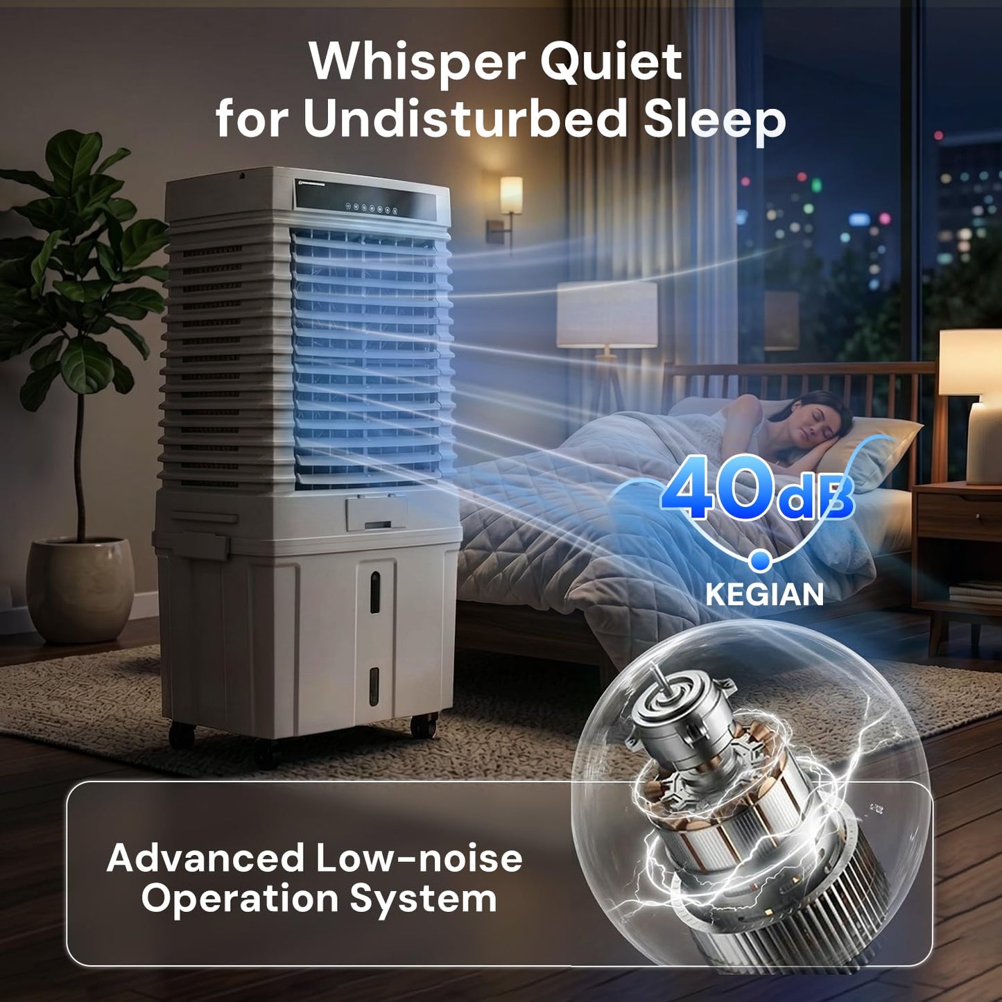 KEGIAN 4000 CFM Swamp Cooler, 41" Portable Evaporative Air Cooler w/ 13.5Gal Detachable Tank,120° Oscillation, Timer, Ambient Light, Remote, Energy Efficient Outdoor Air Conditioner for Patio, Garage