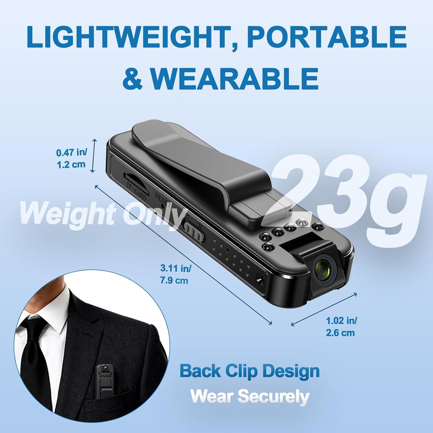 Ahheyie 1080P 180 Mini Body Camera with Night Vision, Visible Wearable Back Clip Bodycam, Rotatable Lens Portable