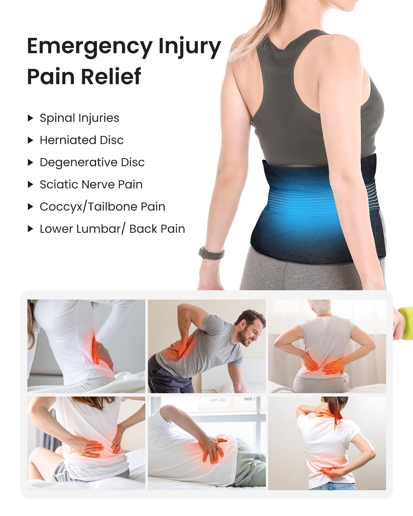 Koonie Extra 2 Large Ice Packs for Back Pain Relief with Extension Strap, Cold and Hot Packs for Injuries, Reusable Lower Back Ice Pack Wrap for Lumbar Surgery, Sciatica, Herniated Disc, Coccyx Pain