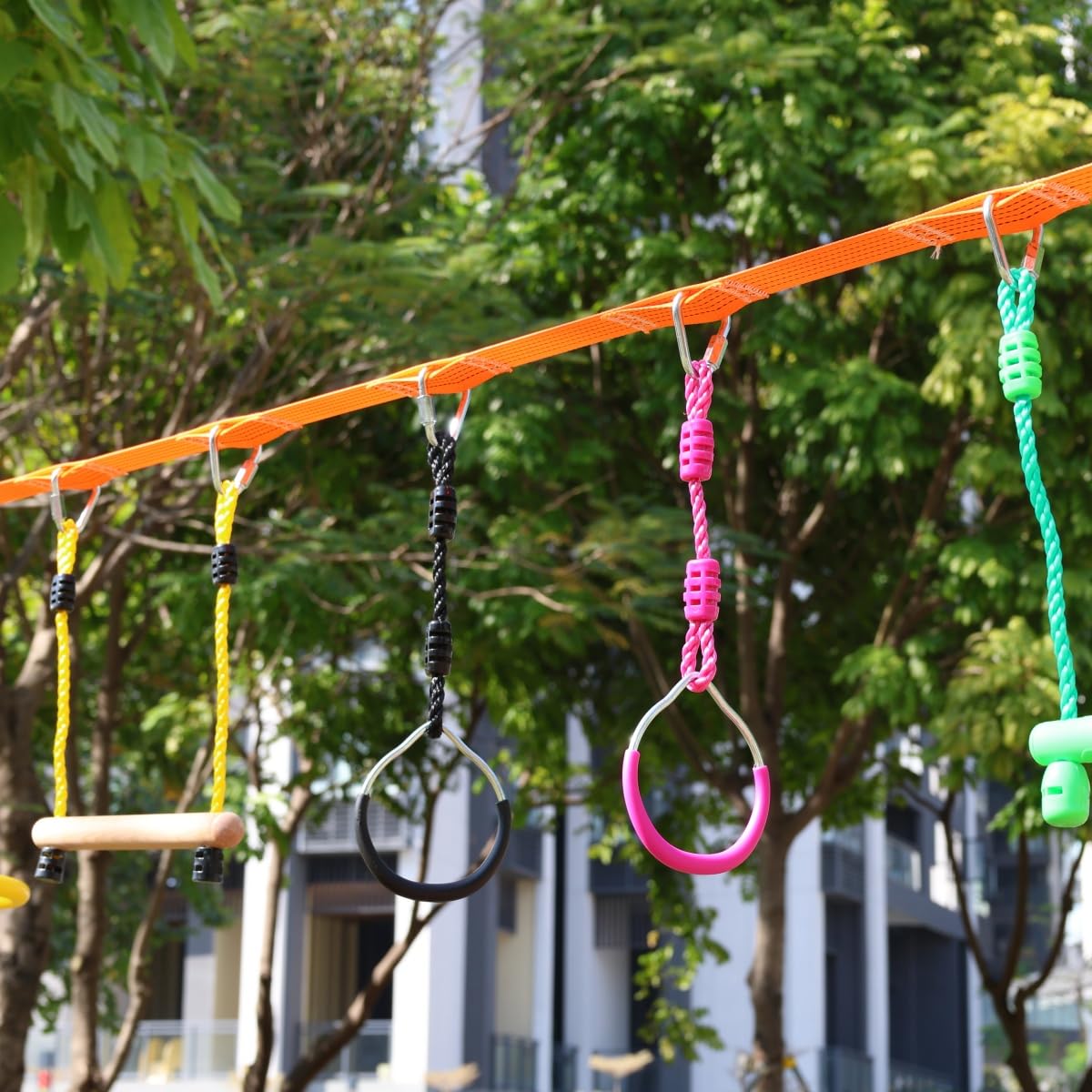 Ymeibe Kids Ninja Monkey Bars 2 Packs for Slackline Accessories for Slackline Obstacle Course for Backyard Attachments to Most Any Home Playground Equipment Sets