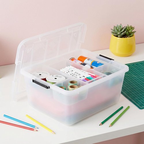 IRIS USA 18 QT Clear Storage Organizer - Stackable Plastic Box with Removable Dividers for Crafts, Tools & Office
